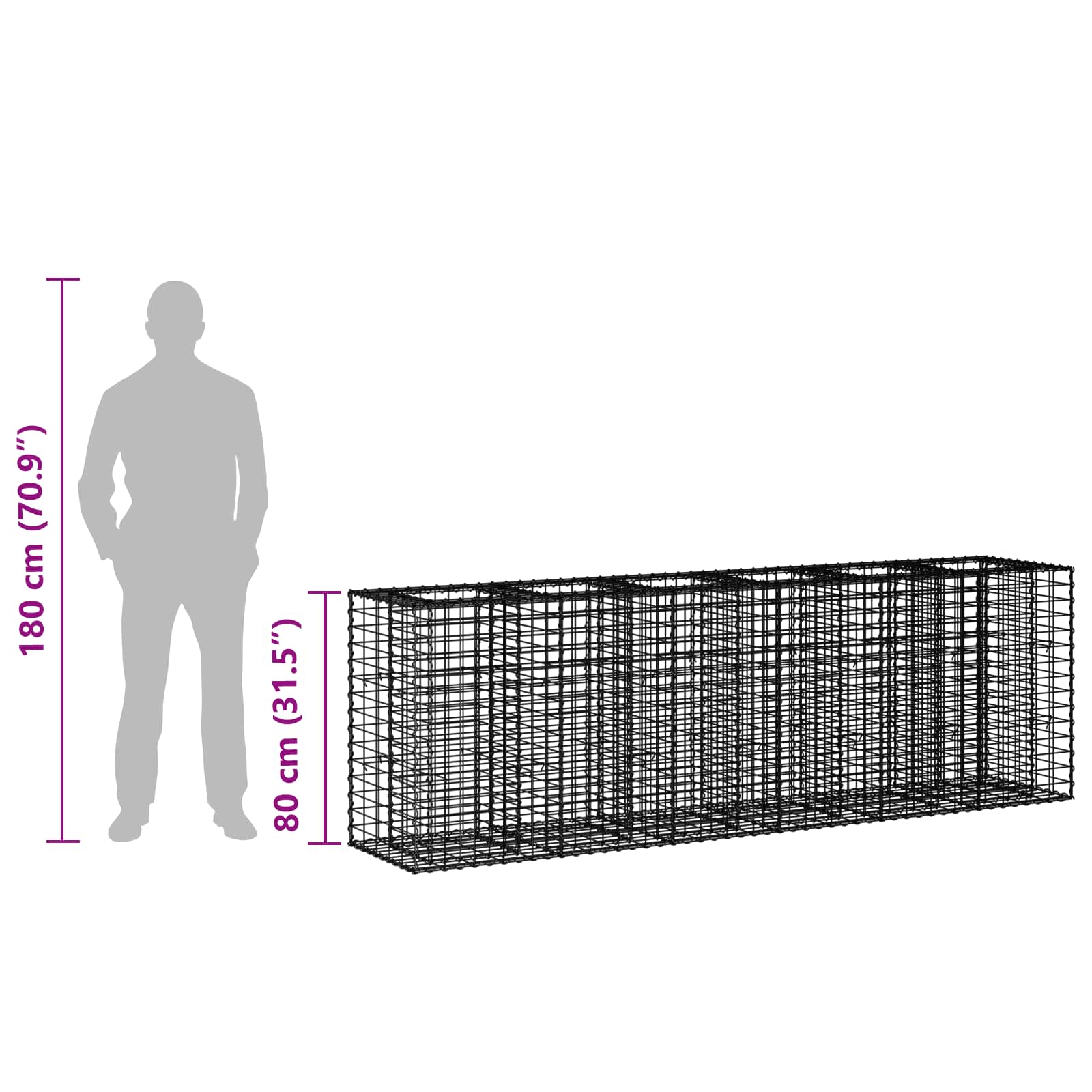 vidaXL Podniesione łóżko gabionowe 2 pcs Srebrny 250 x 50 x 80 cm