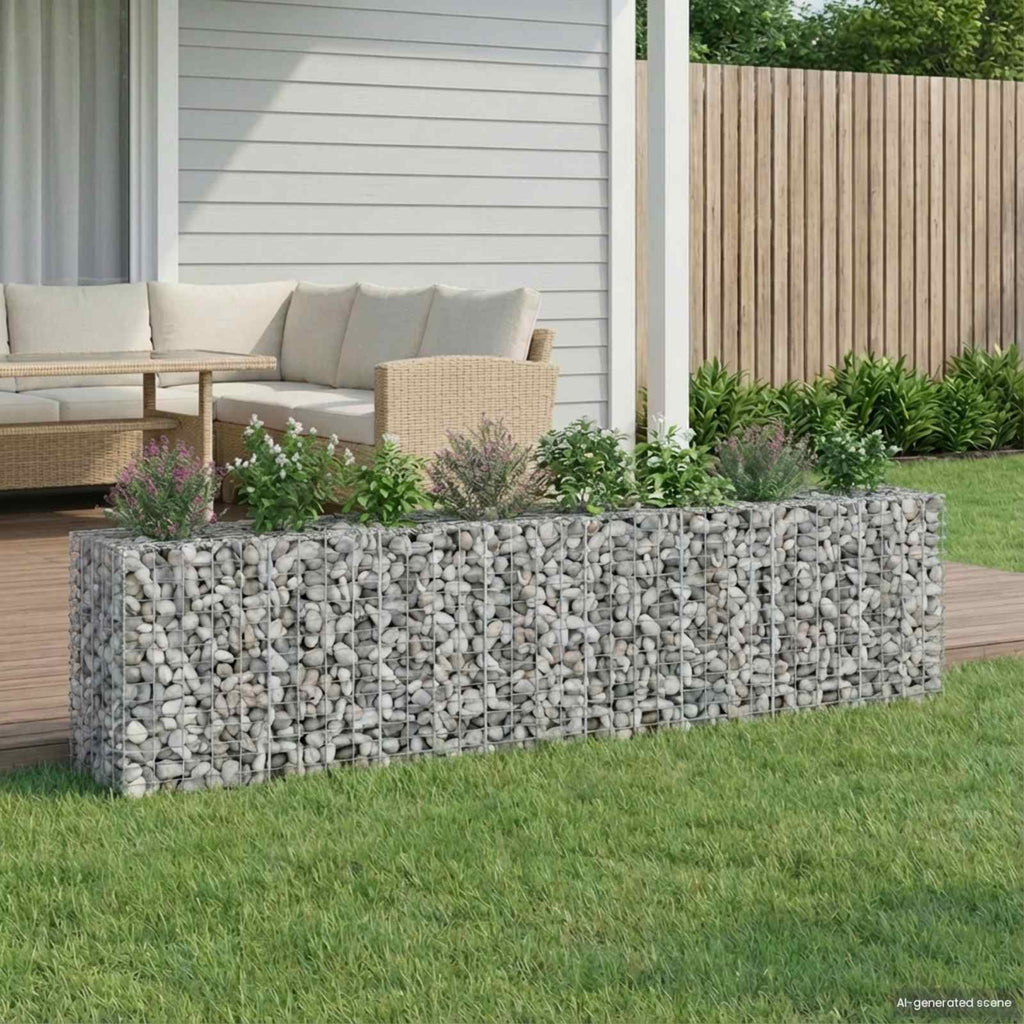 vidaXL Podniesione łóżko gabionowe 2 pcs Srebrny 330 x 50 x 80 cm