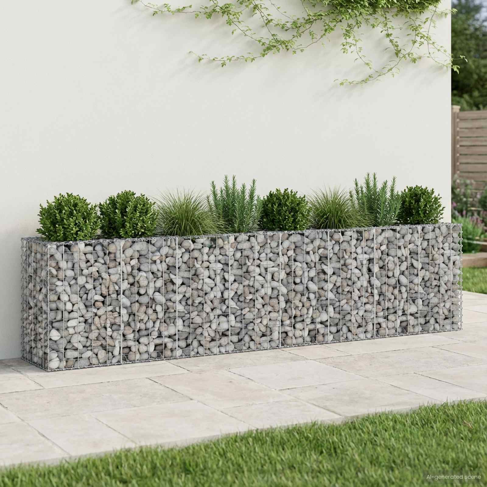 vidaXL Podniesione łóżko gabionowe 2 pcs Srebrny 330 x 50 x 80 cm