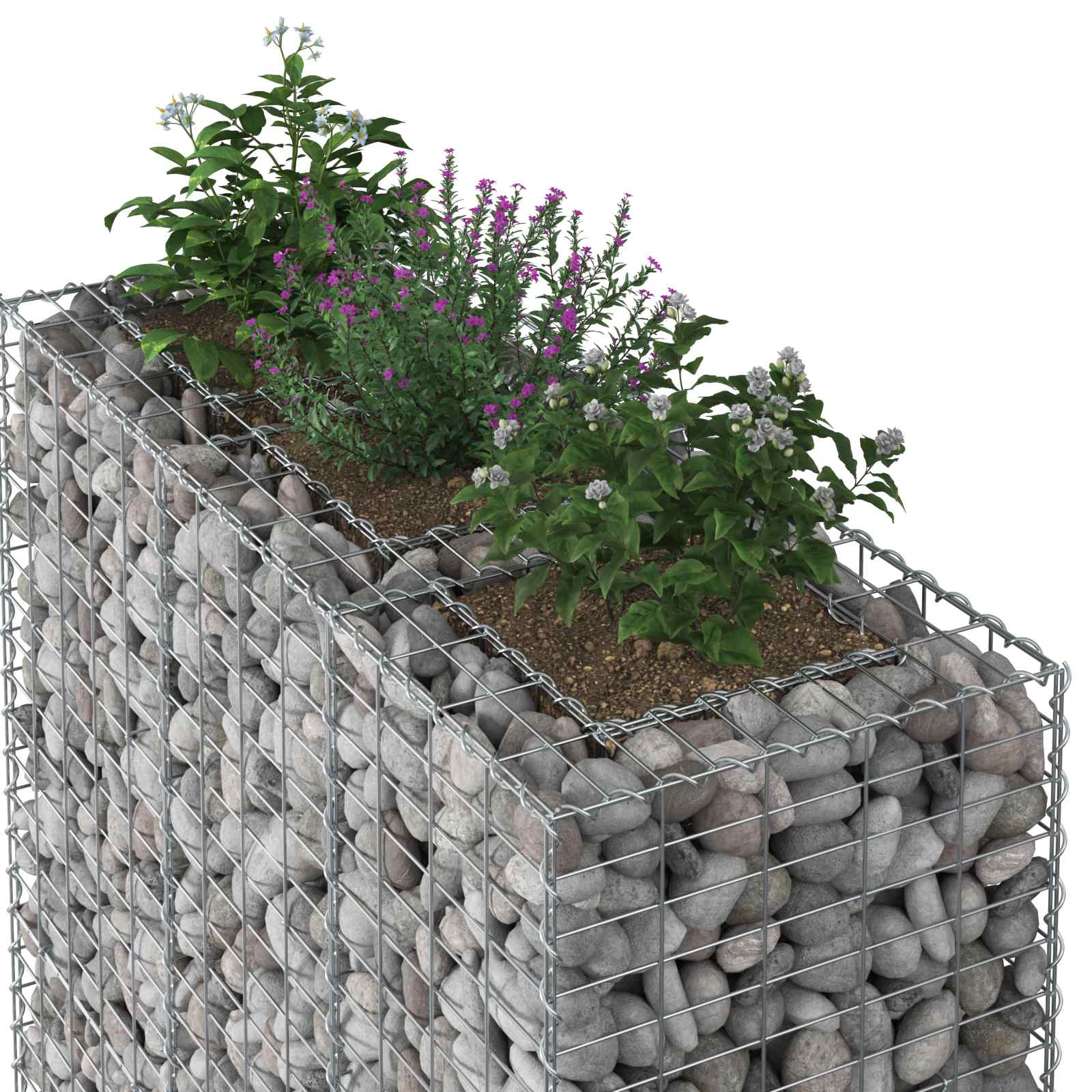 vidaXL Podniesione łóżko gabionowe 2 pcs Srebrny 130 x 50 x 150 cm