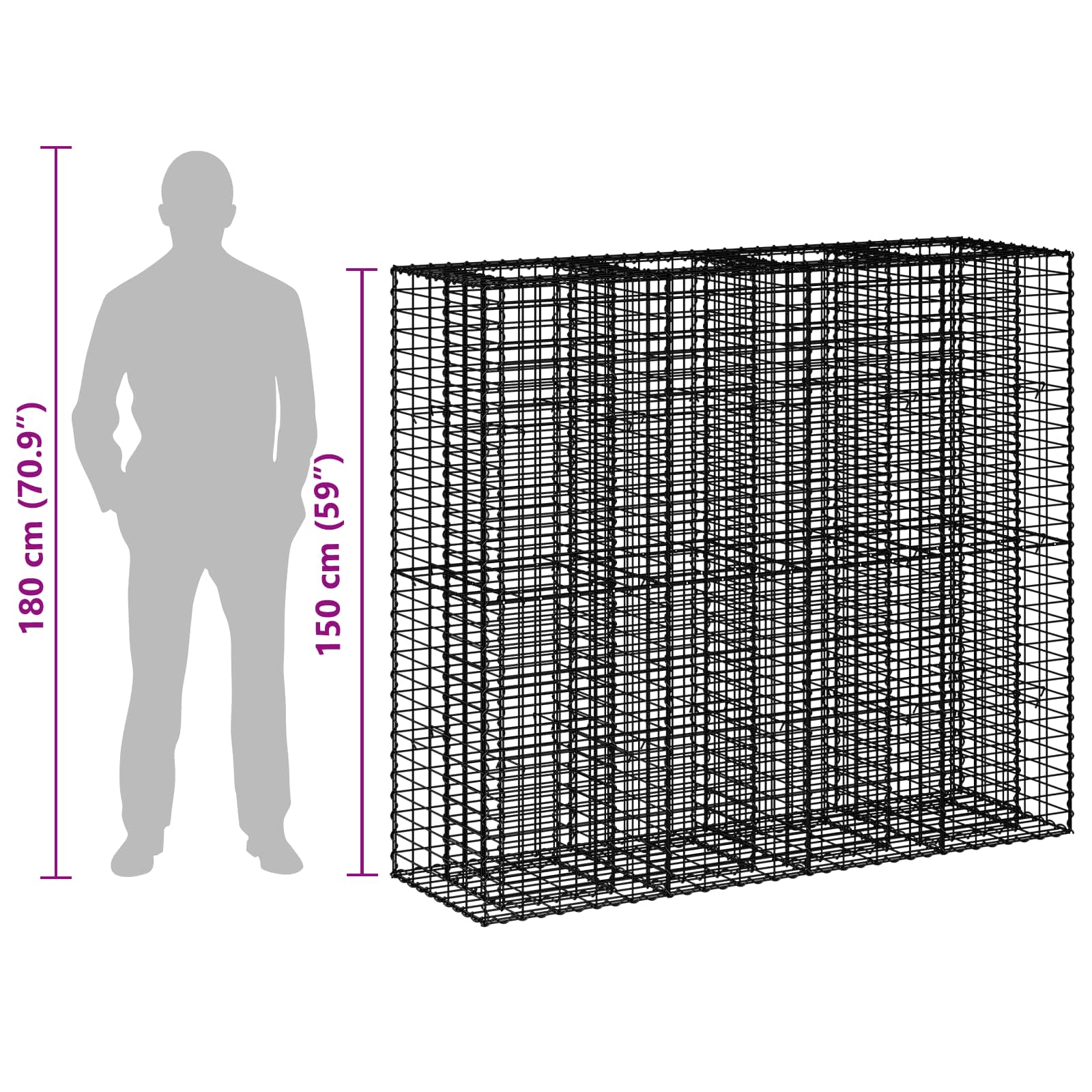 vidaXL Podniesione łóżko gabionowe 2 pcs Srebrny 170 x 50 x 150 cm