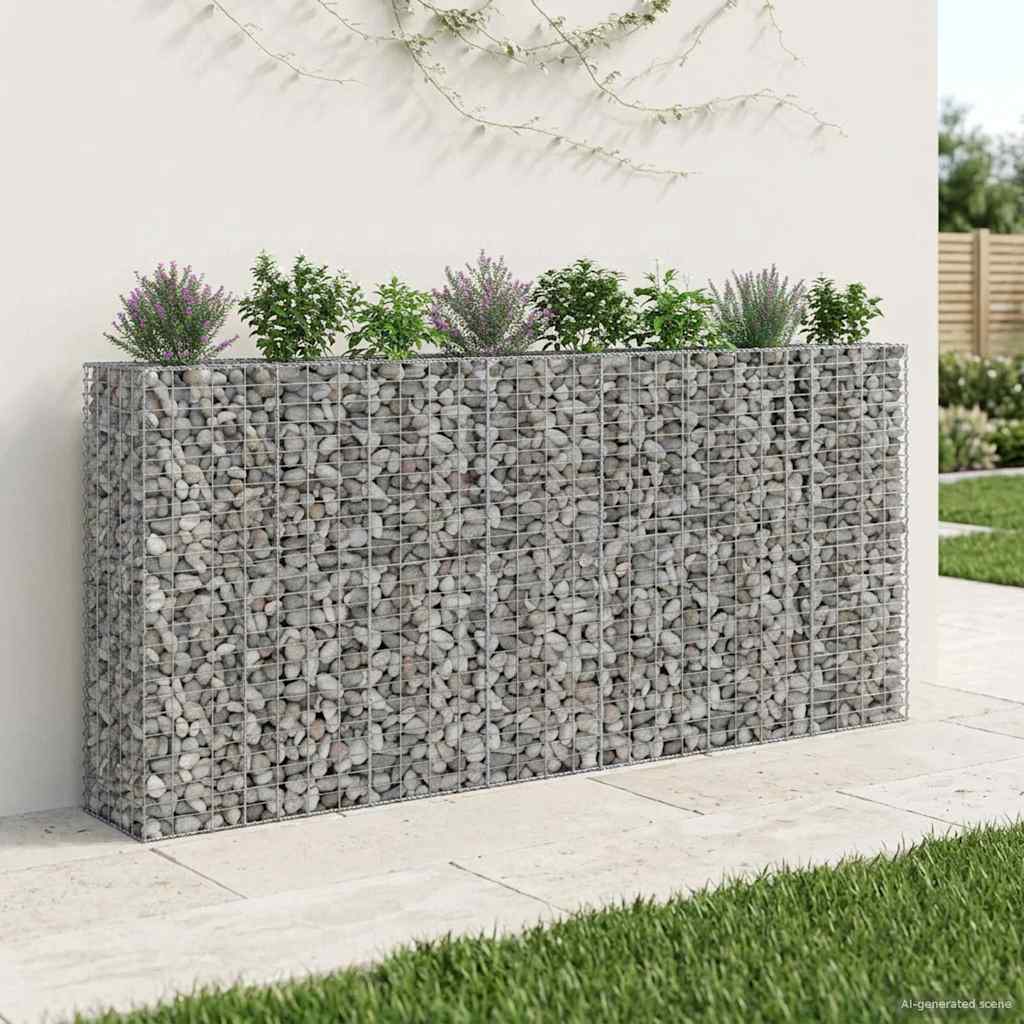 vidaXL Podniesione łóżko gabionowe 4 pcs Srebrny 330 x 50 x 150 cm