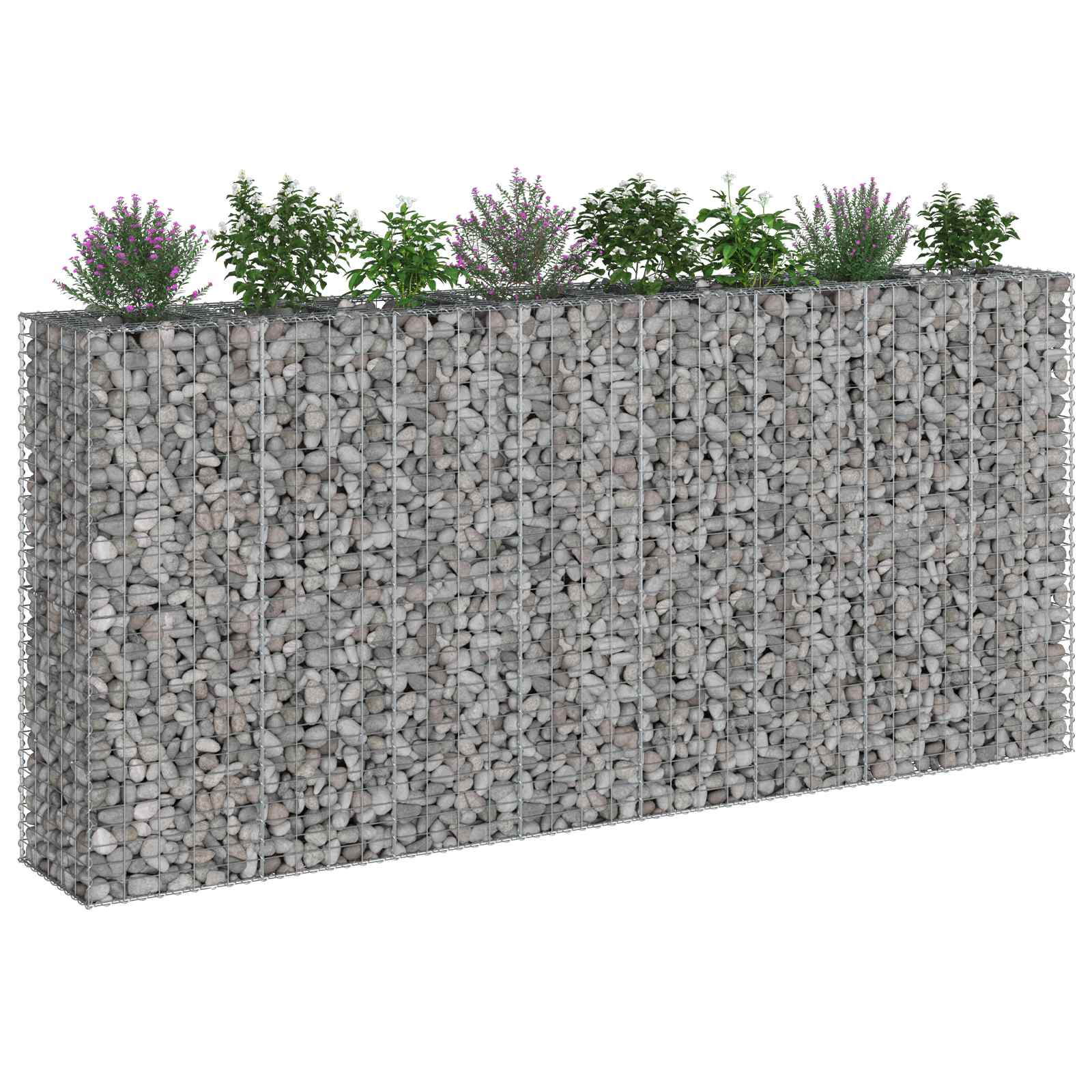 vidaXL Podniesione łóżko gabionowe 4 pcs Srebrny 330 x 50 x 150 cm