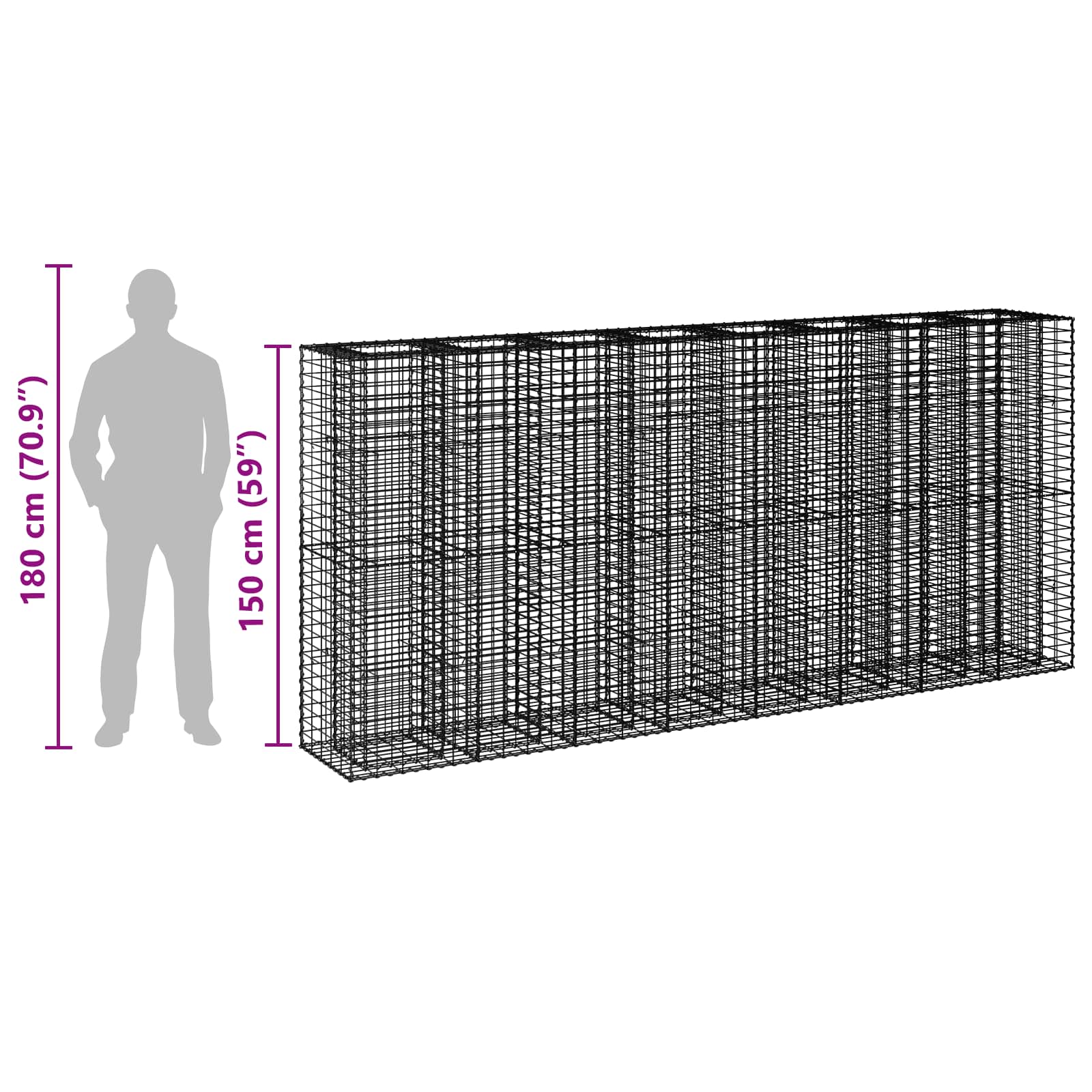 vidaXL Podniesione łóżko gabionowe 4 pcs Srebrny 330 x 50 x 150 cm
