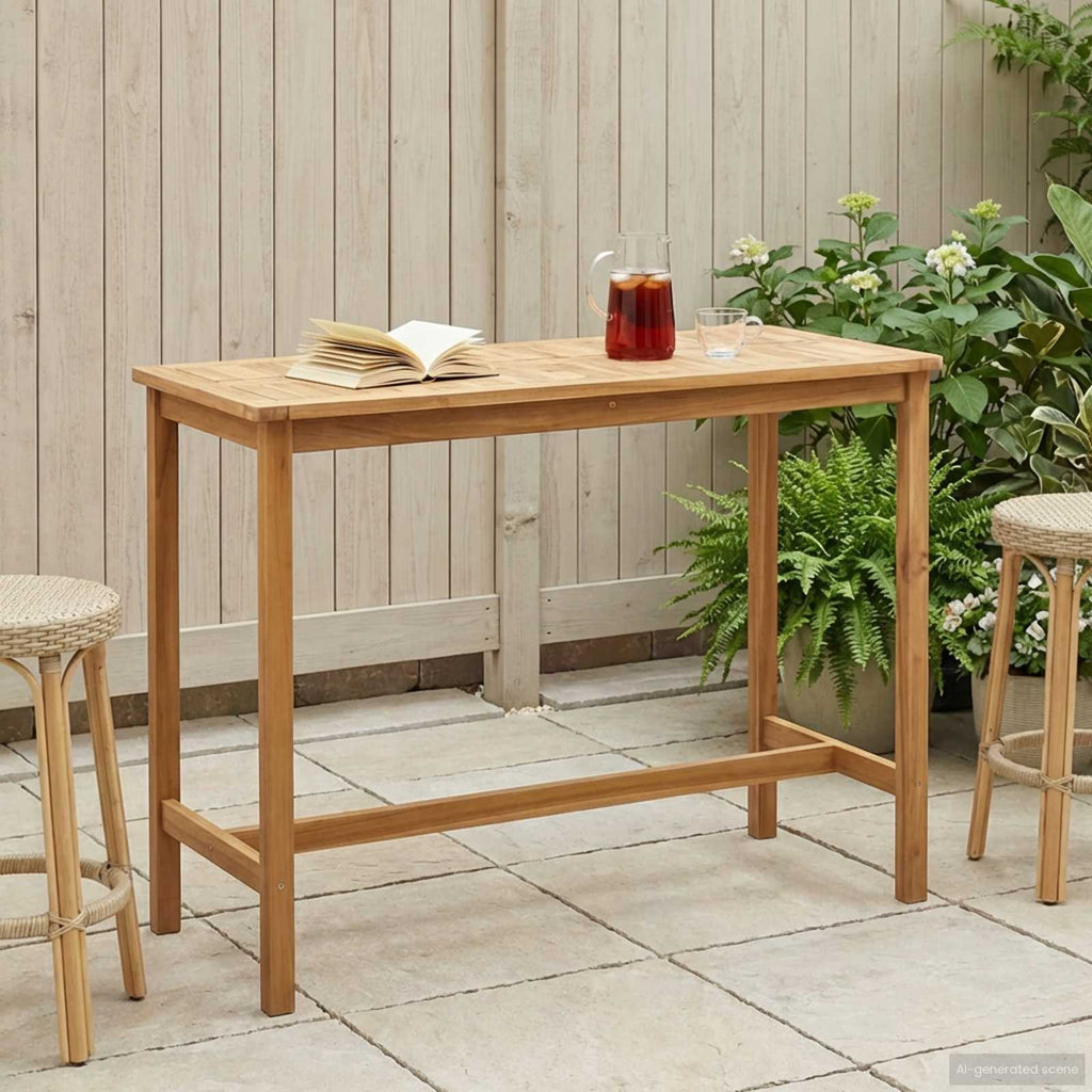vidaXL Stół barowy naturalny 150 x 75 x 105 cm Lite drewno teakowe