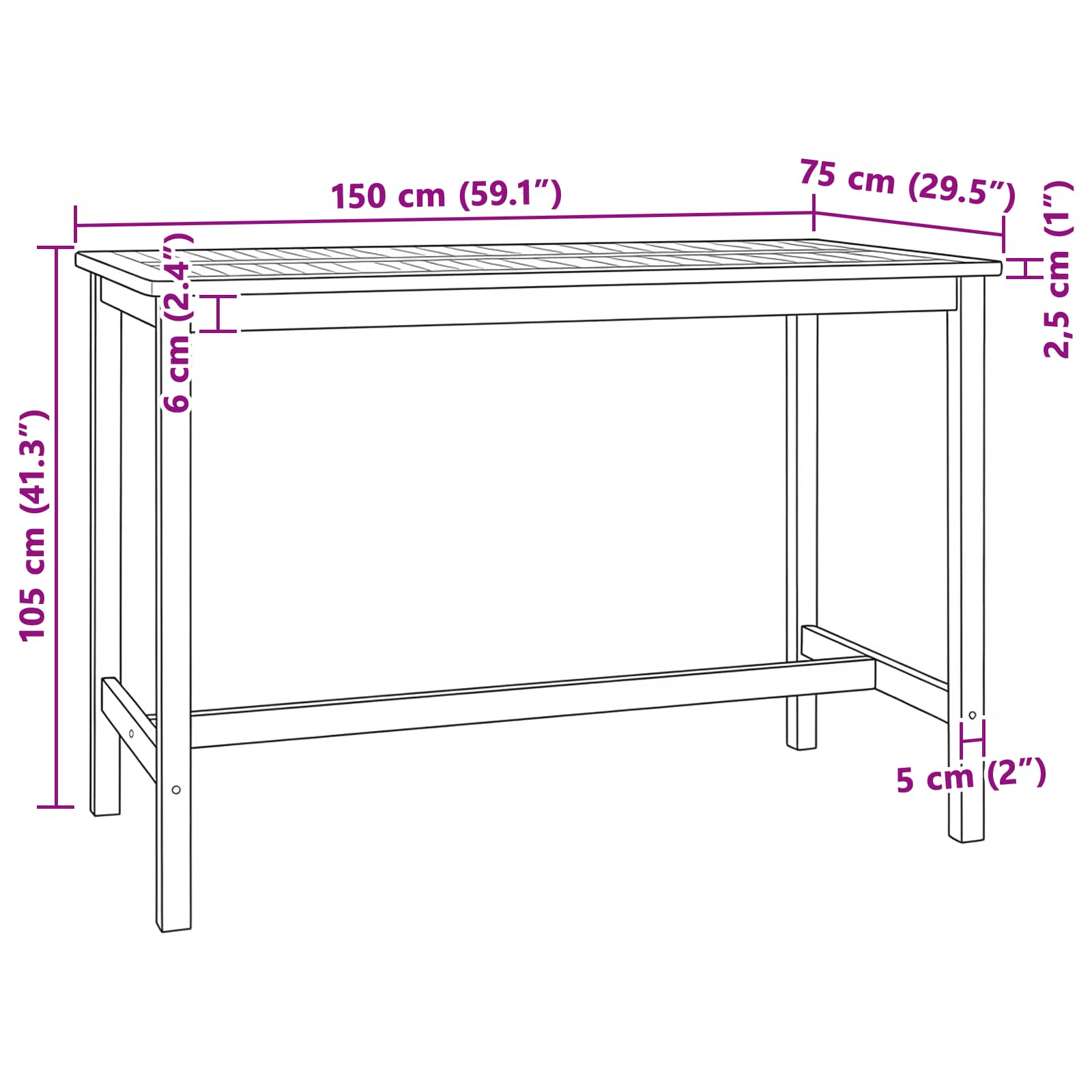 vidaXL Stół barowy naturalny 150 x 75 x 105 cm Lite drewno teakowe