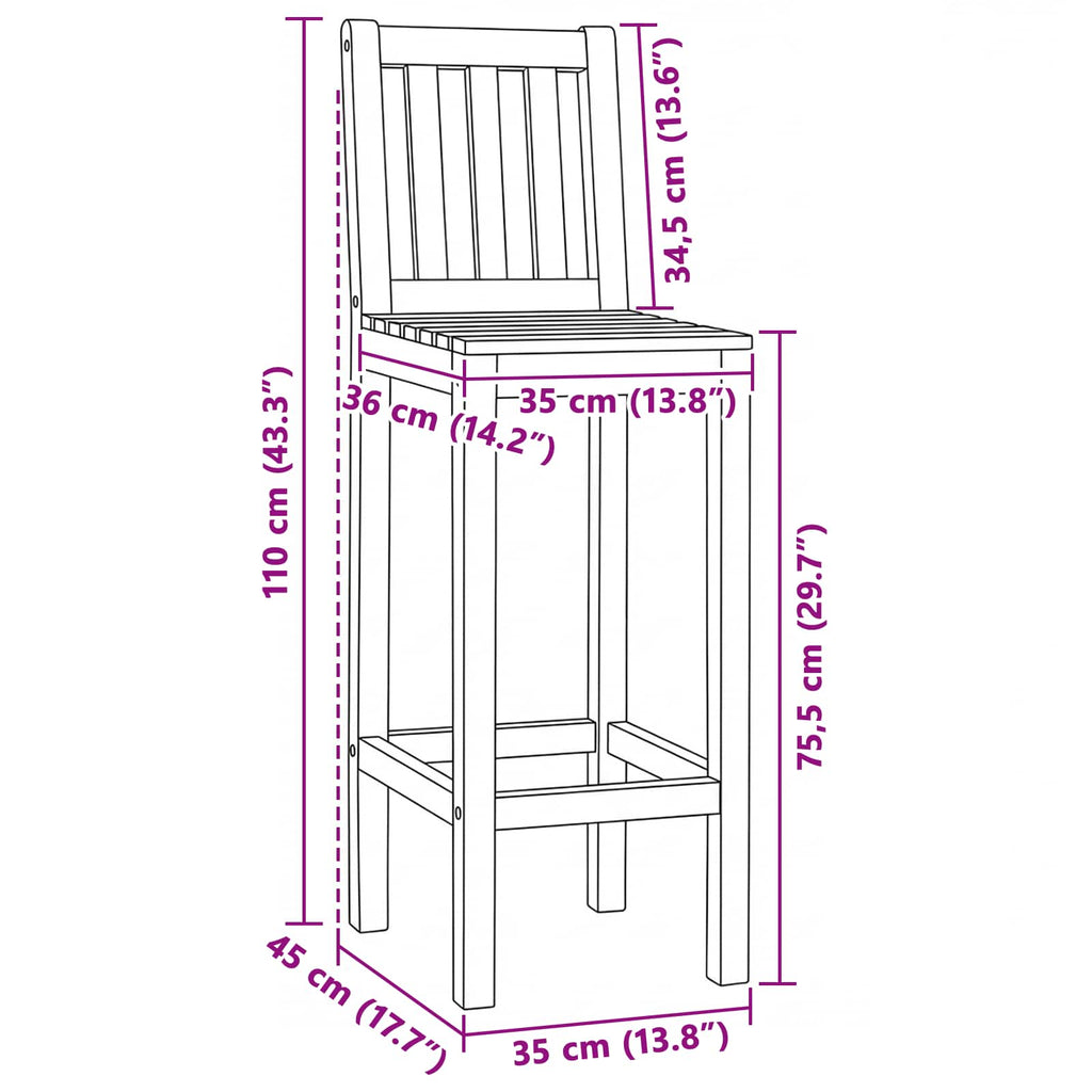 vidaXL Stołek barowy 2 pcs naturalny Lite drewno teakowe