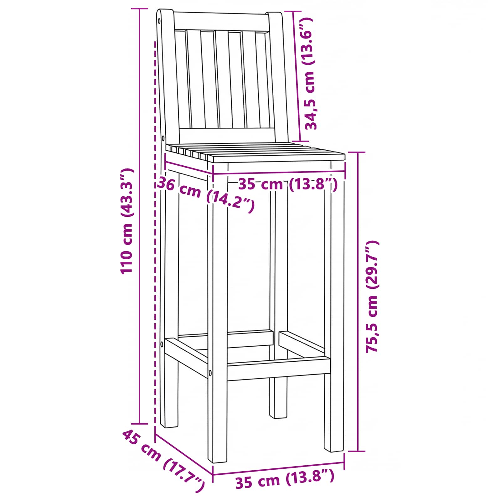 vidaXL Stołek barowy 2 pcs naturalny Lite drewno teakowe