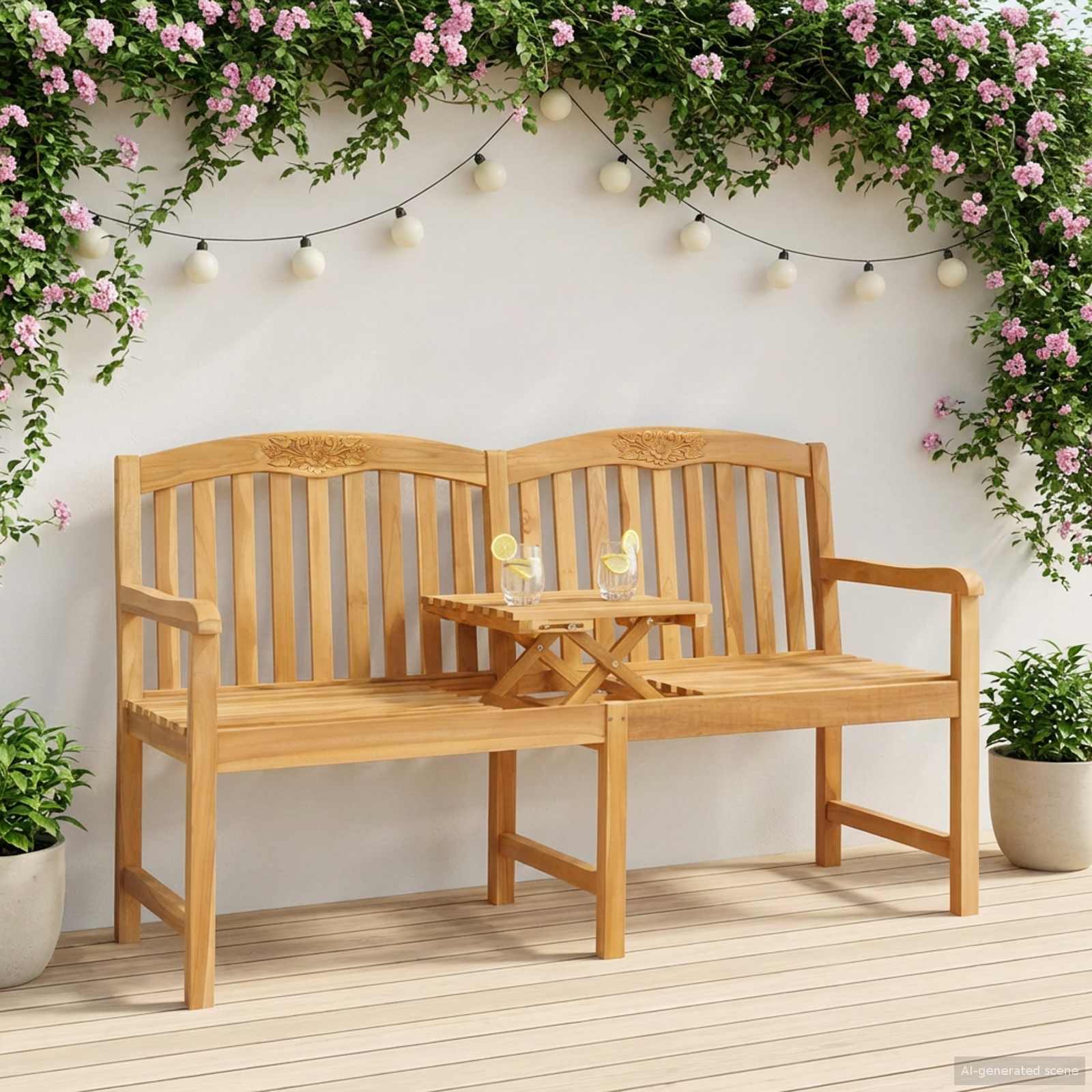 vidaXL Ręcznie rzeźbiona ławka różana 150,5 x 60 x 95 cm naturalny