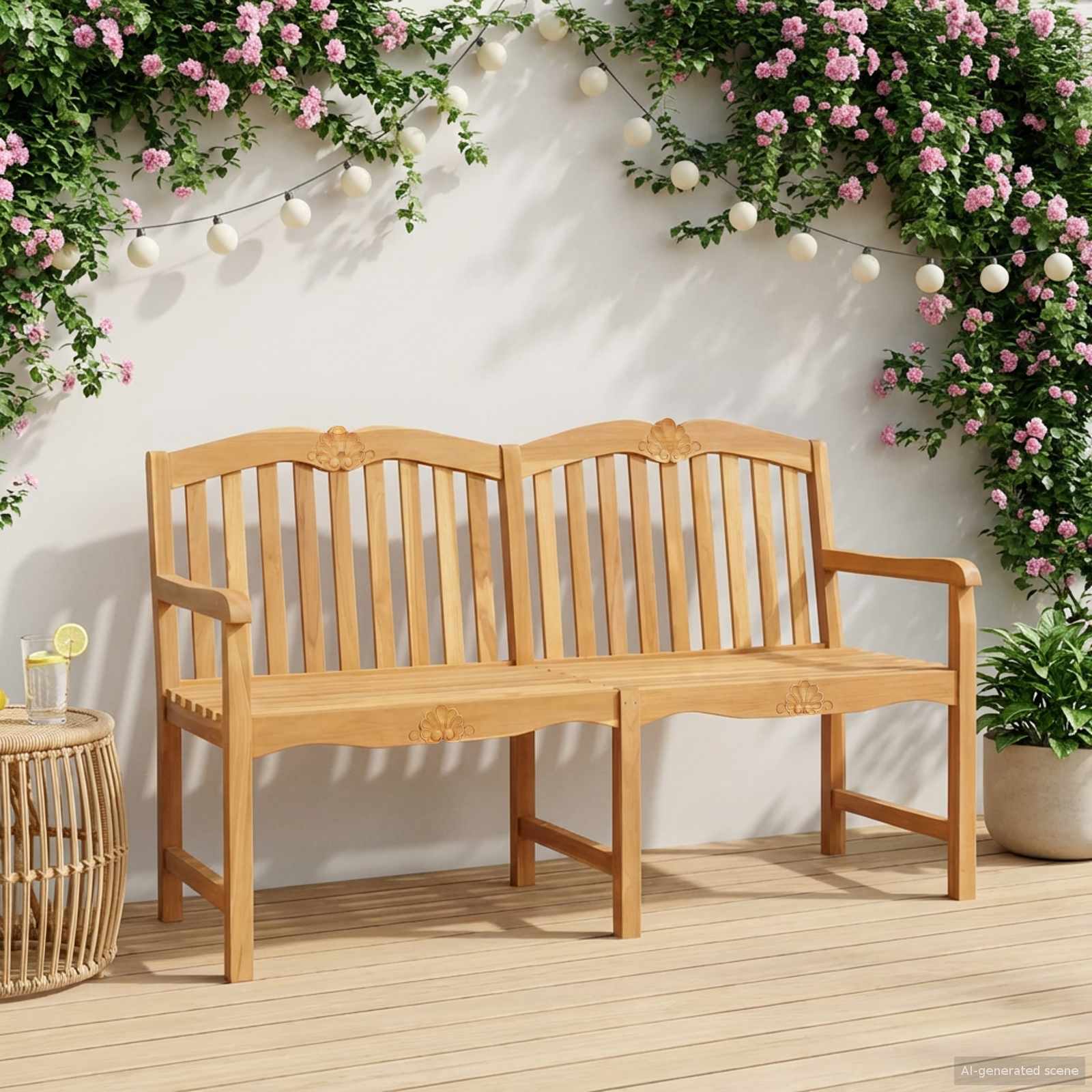 vidaXL Ręcznie rzeźbiona ławka różana 150 x 60,5 x 95 cm naturalny