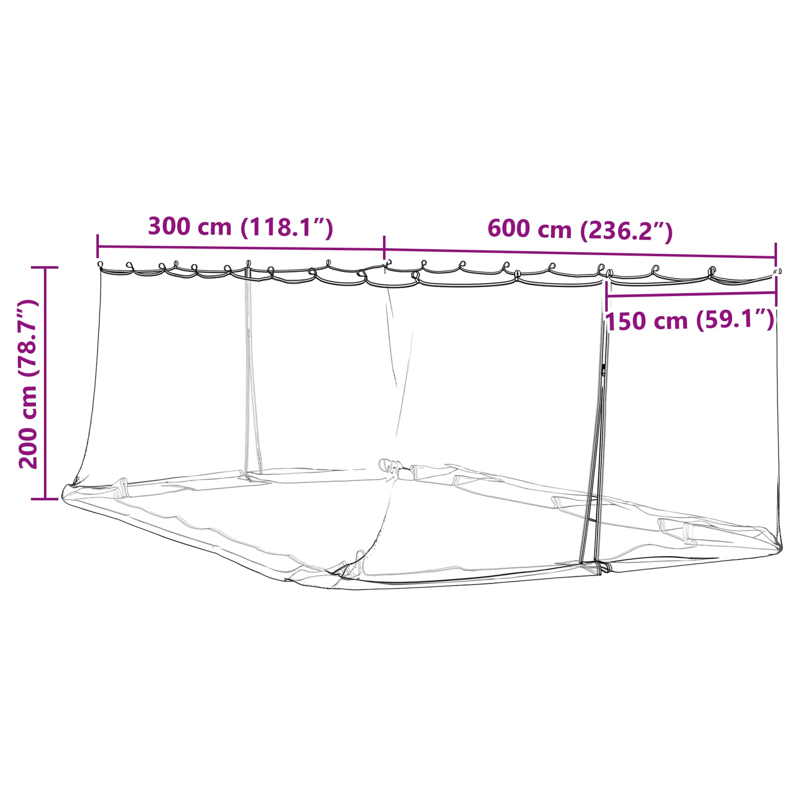 vidaXL Siatka na komary do altany 220 mesh Czarny 6 x 3 x 2 m