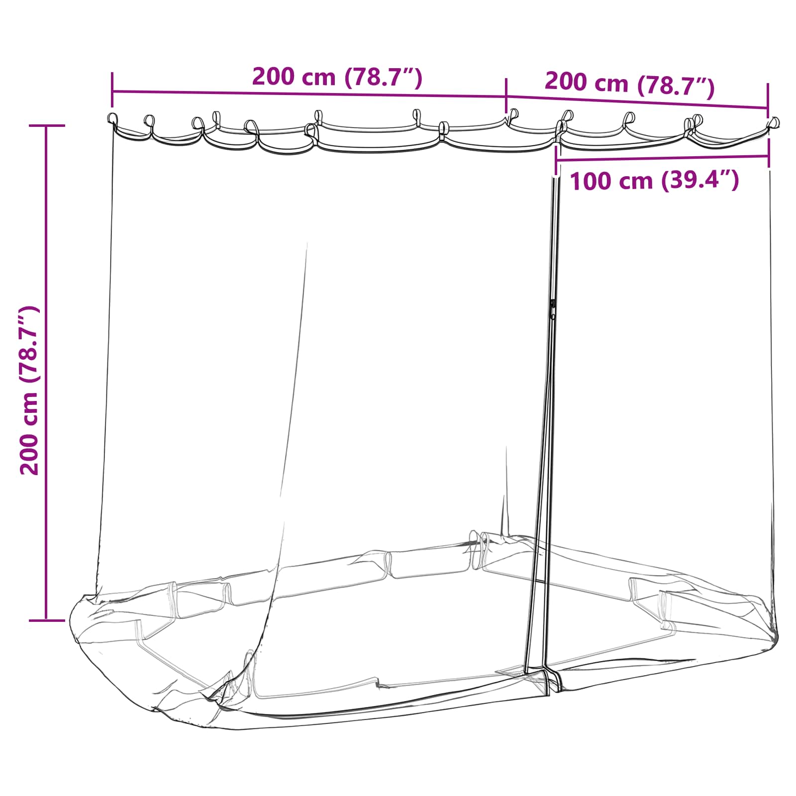 vidaXL Siatka na komary do altany 220 mesh Biały 2 x 2 x 2 m Poliester