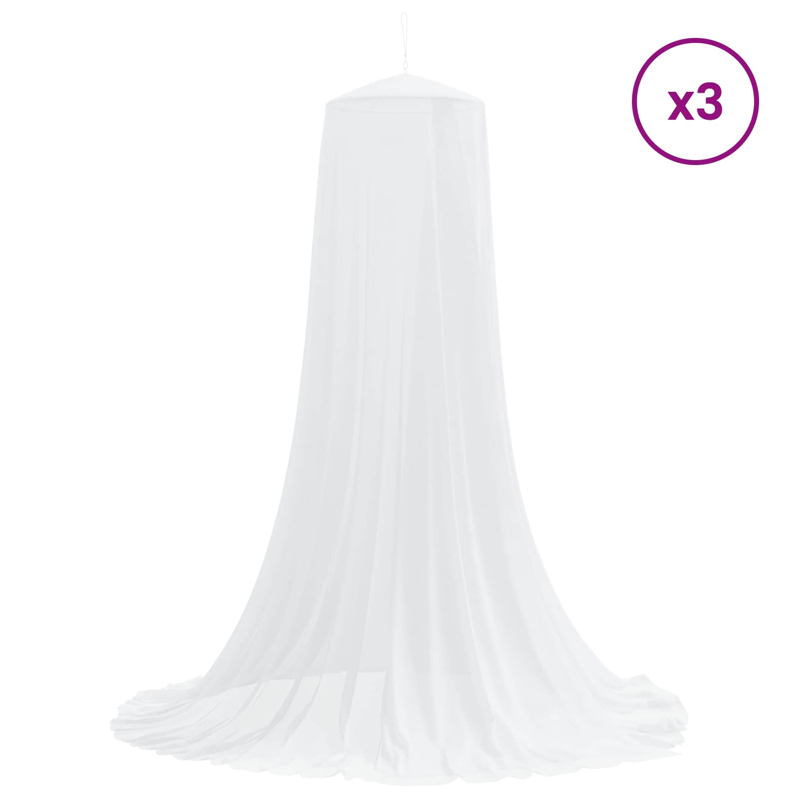 vidaXL Siatka przeciw komarom na łóżko 3 pcs 156 mesh Biały Poliester