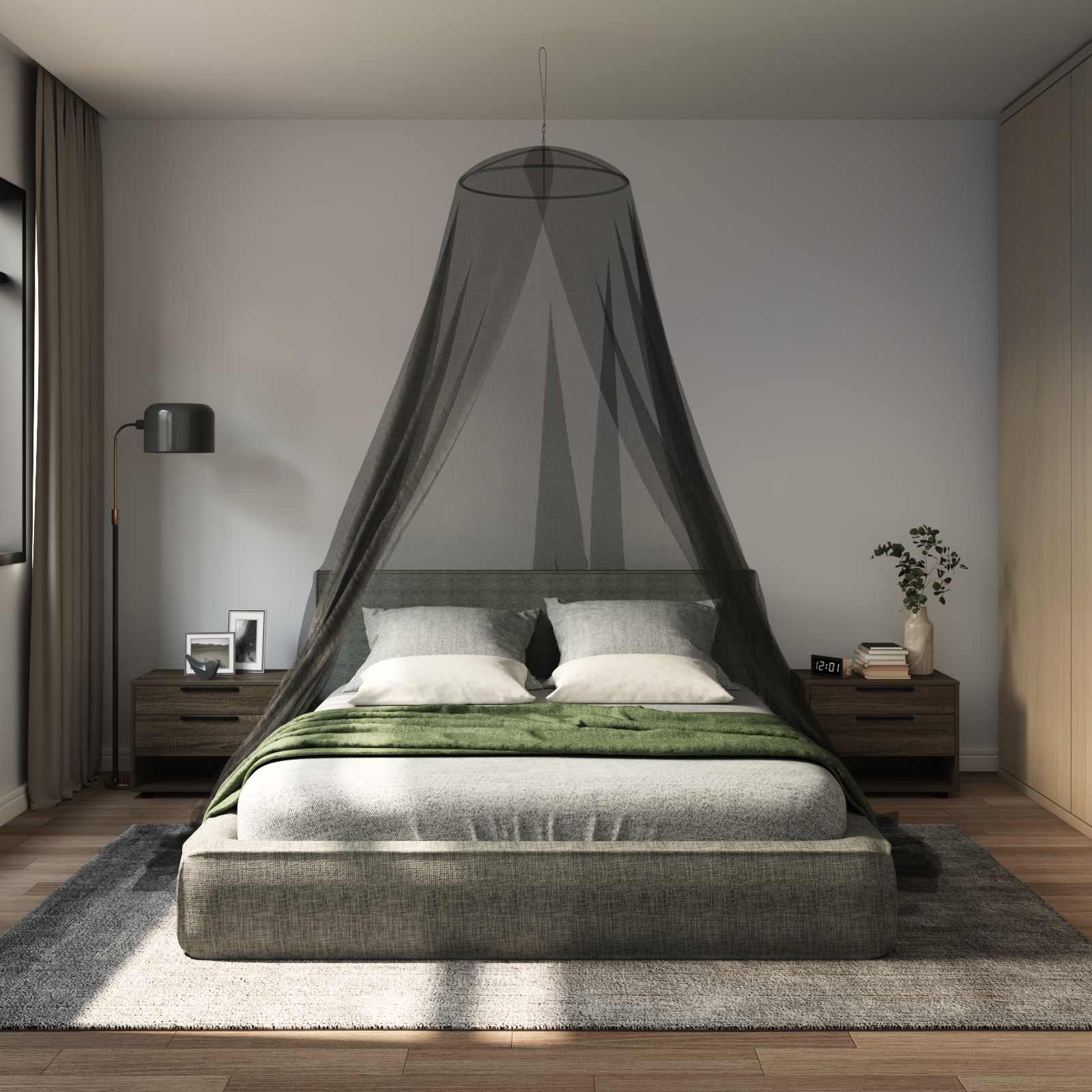 vidaXL Siatka przeciw komarom na łóżko 156 mesh Czarny ⌀56 x 220 cm