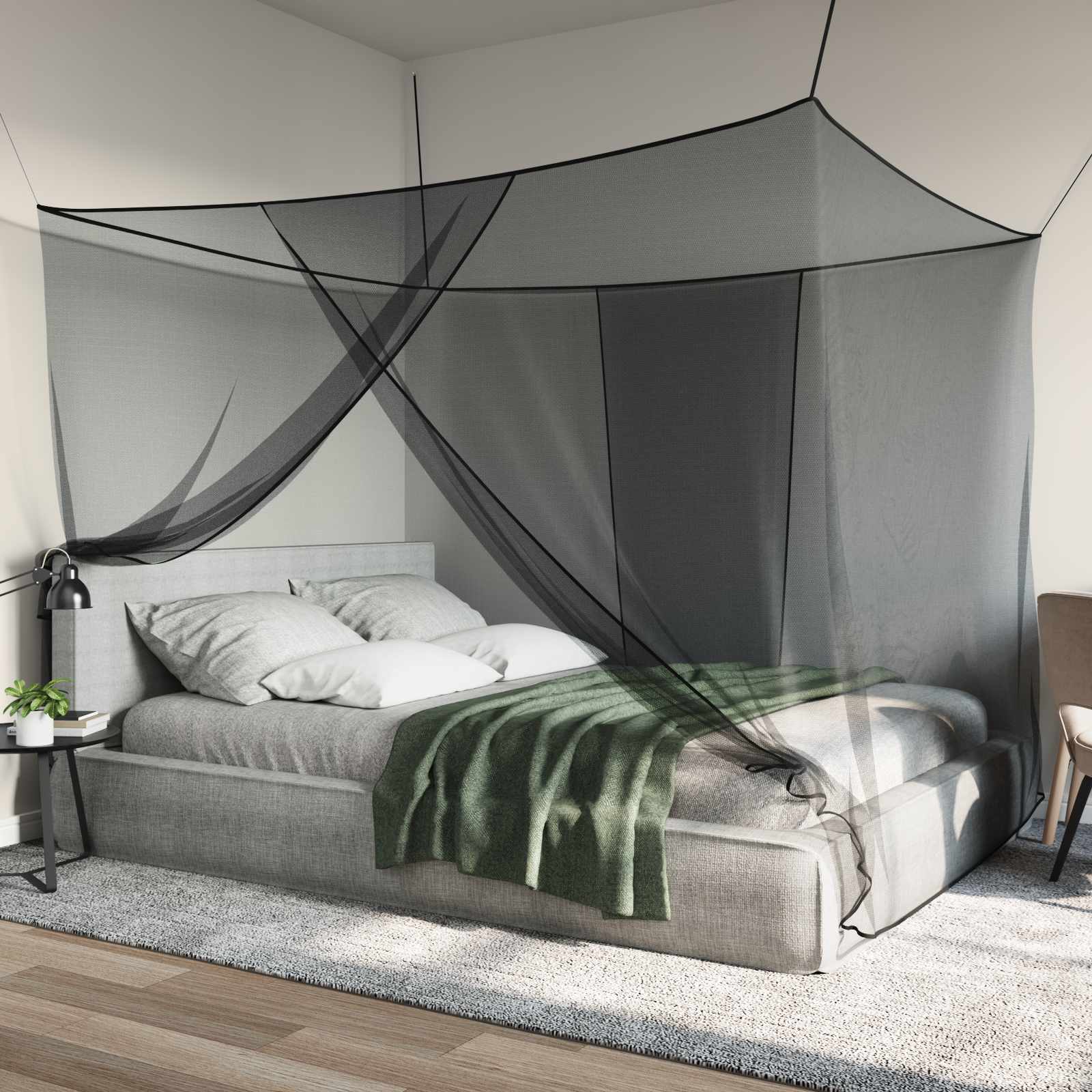 vidaXL Siatka na komary do łóżka 156 siatka Czarny 220 x 150 x 180 cm