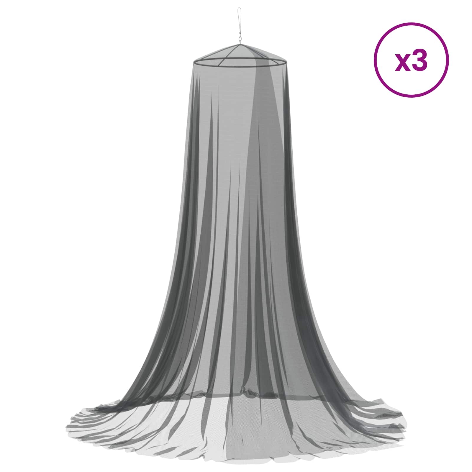 vidaXL Siatka przeciw komarom na łóżko 3 pcs 156 mesh Czarny Poliester