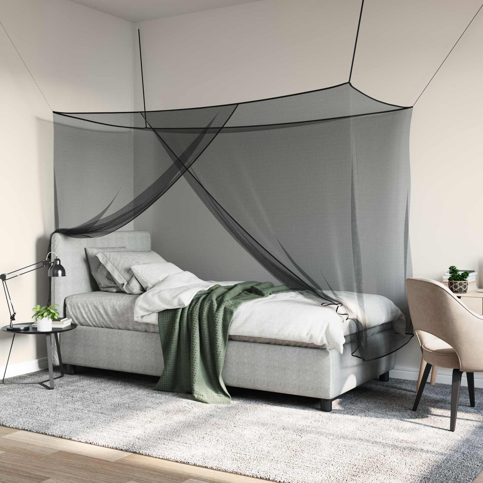 vidaXL Siatka na komary do łóżka 156 siatka 3 pcs Czarny Poliester