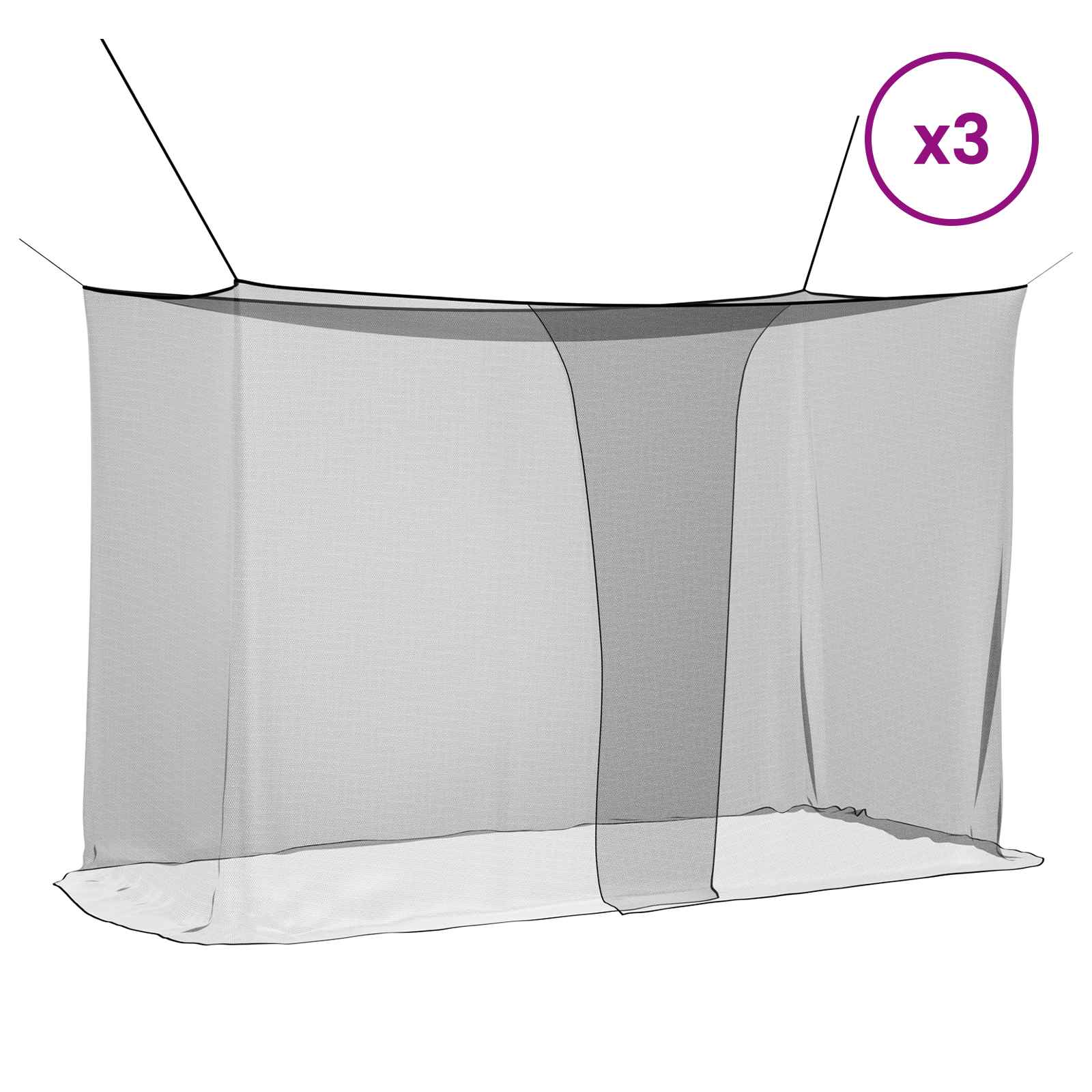 vidaXL Siatka na komary do łóżka 156 siatka 3 pcs Czarny Poliester