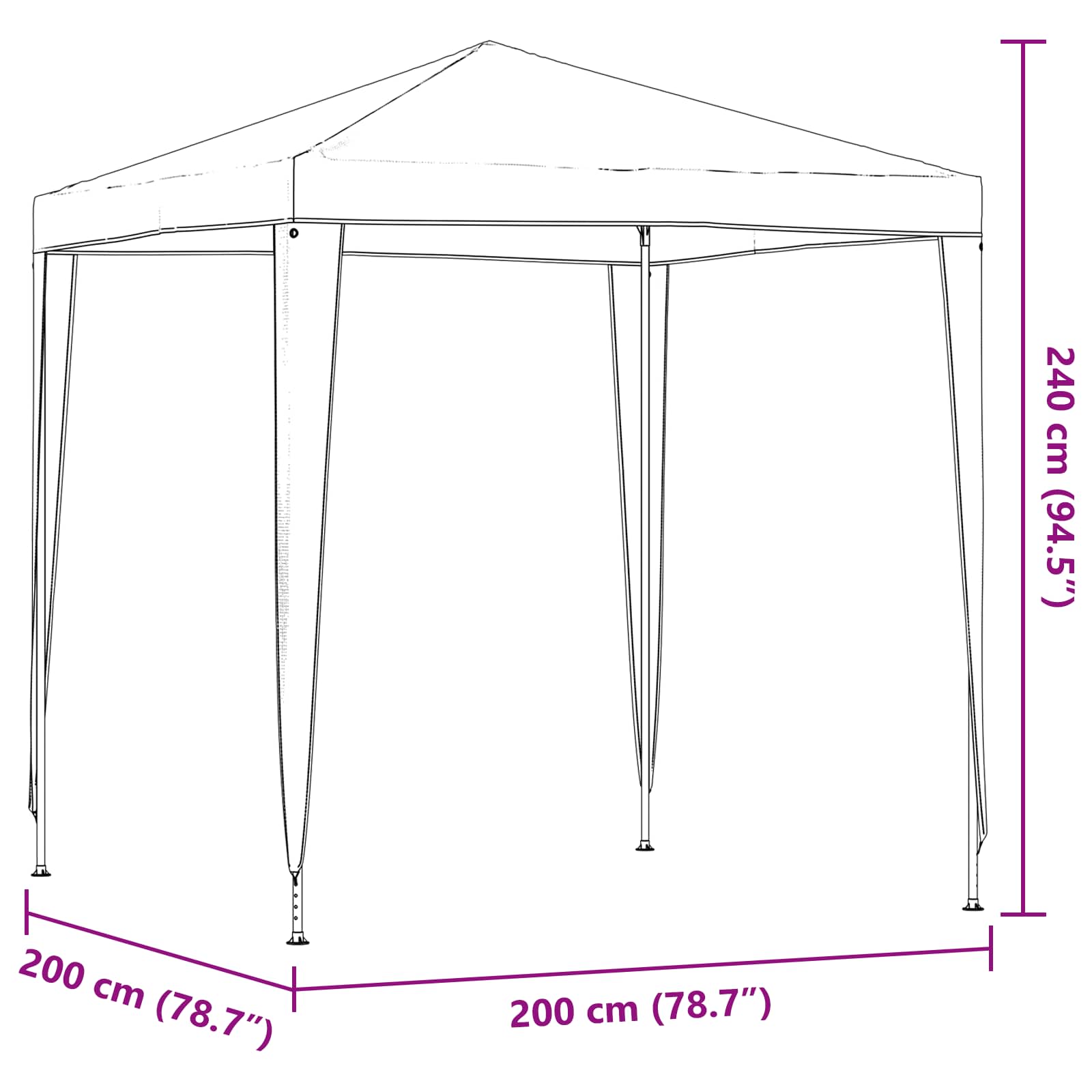 vidaXL Namiot Imprezowy 200 x 200 x 240 cm jasnoszary PE i stal