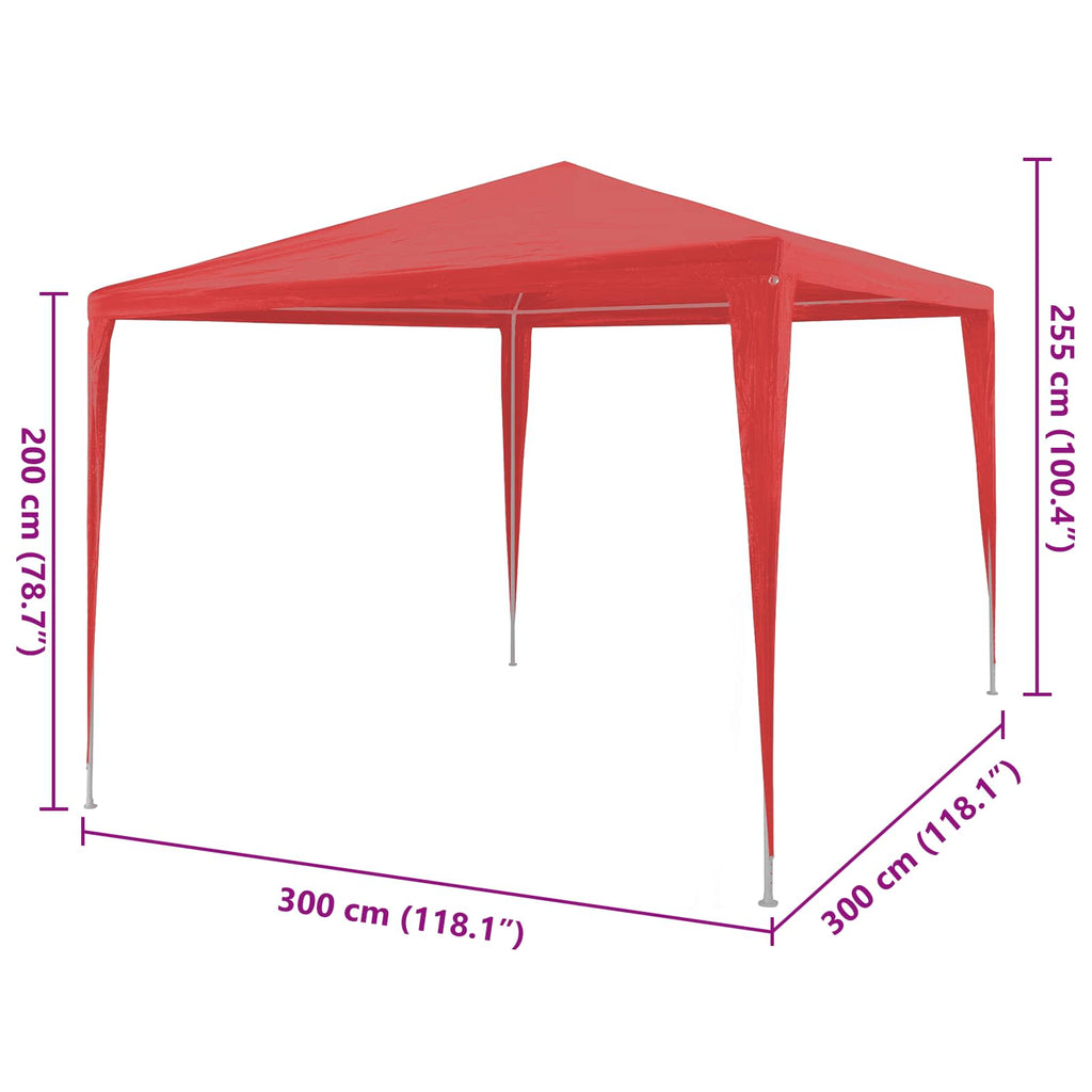 vidaXL Namiot Imprezowy Czerwony 300 x 300 x 255 cm PE i stal