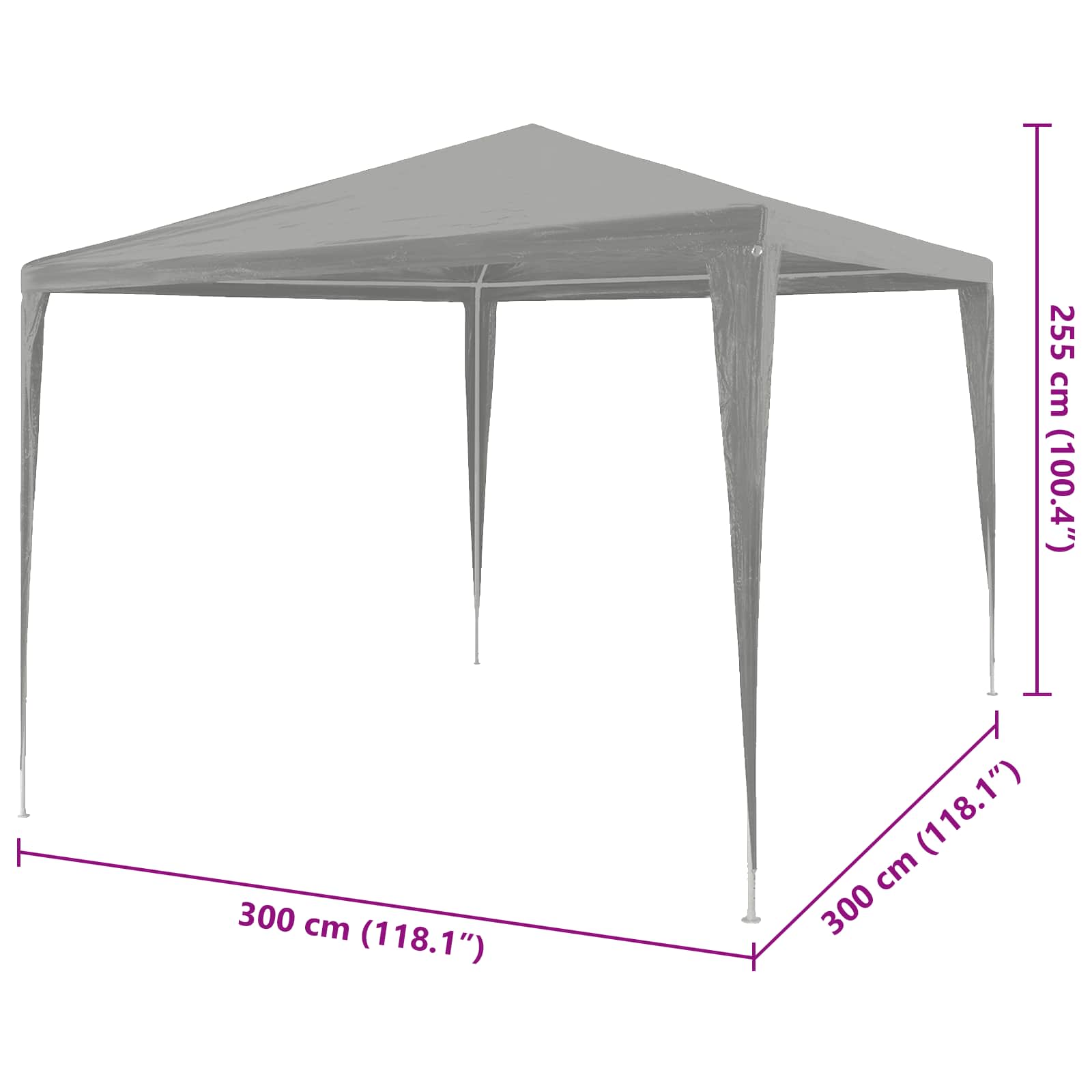vidaXL Namiot Imprezowy Jasnoszary 300 x 300 x 255 cm PE i stal