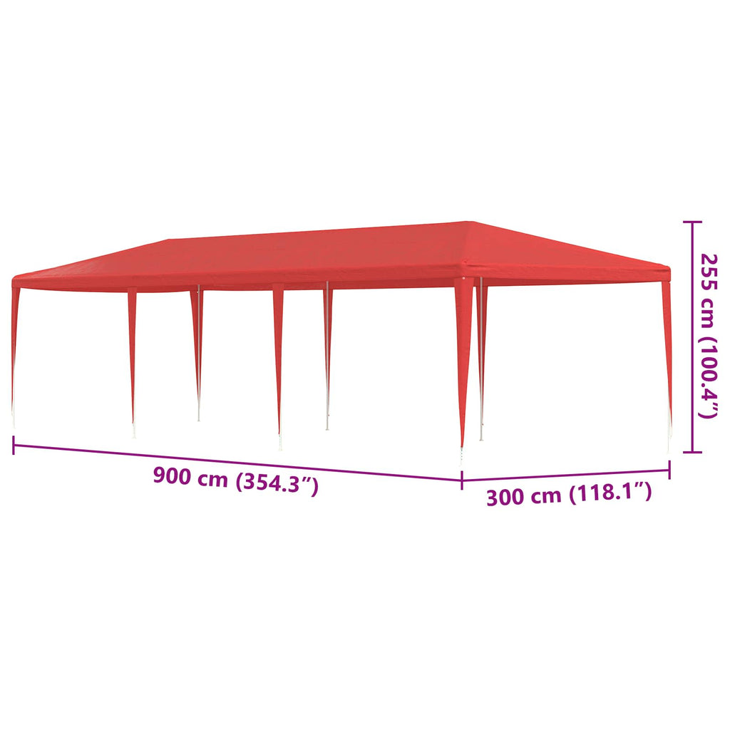 vidaXL Namiot Imprezowy Czerwony 900 x 300 x 255 cm PE i stal