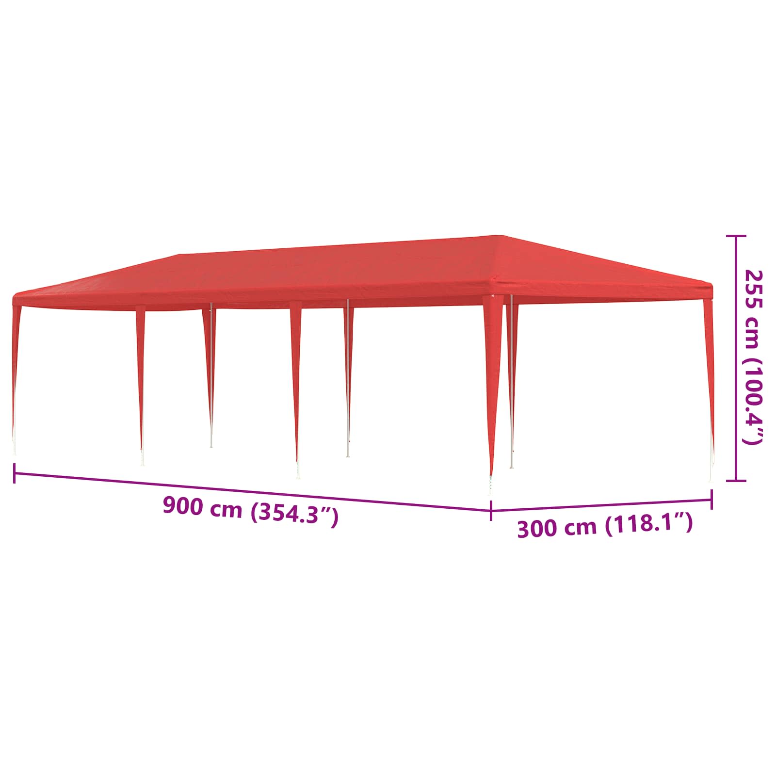 vidaXL Namiot Imprezowy Czerwony 900 x 300 x 255 cm PE i stal