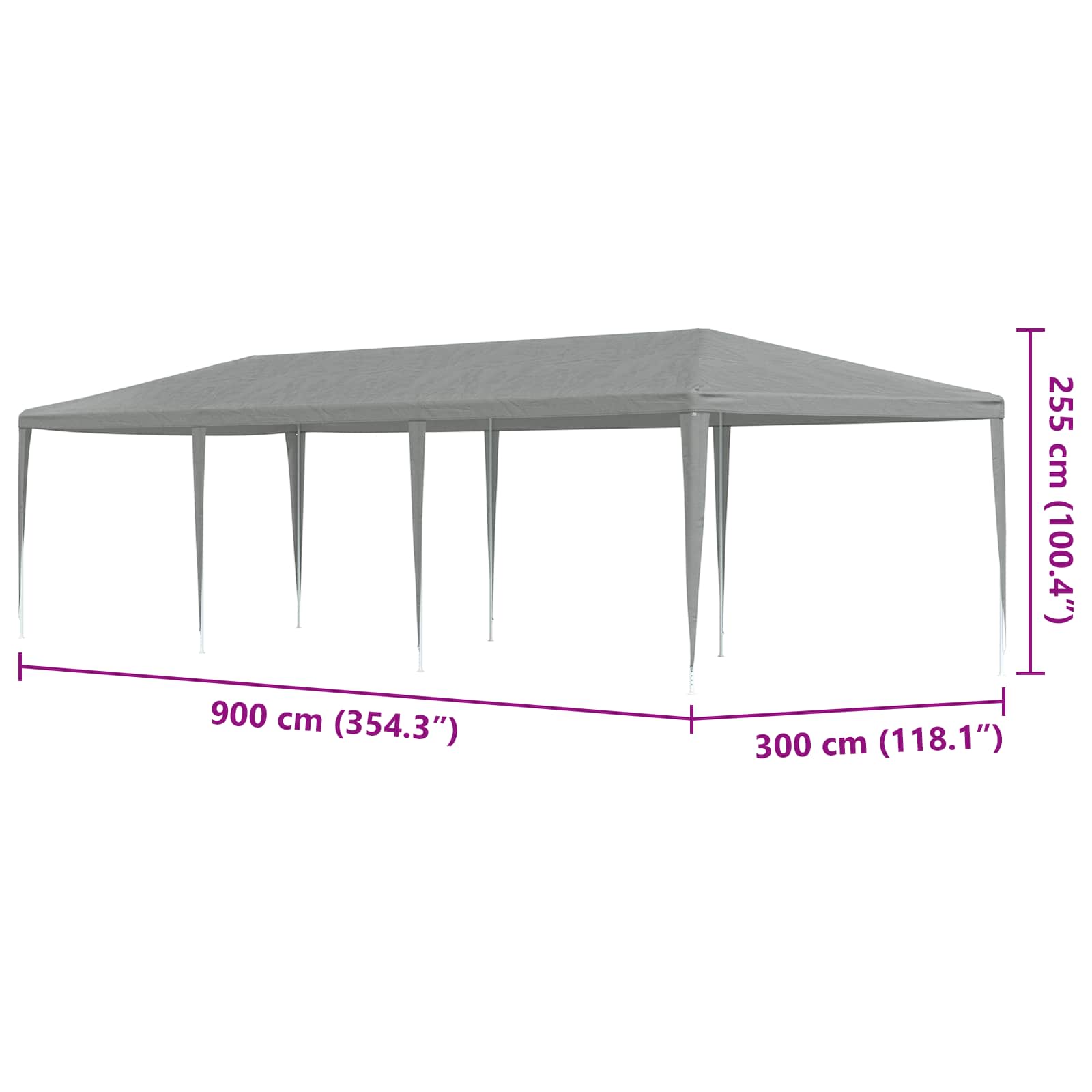 vidaXL Namiot Imprezowy Jasnoszary 900 x 300 x 255 cm PE i stal