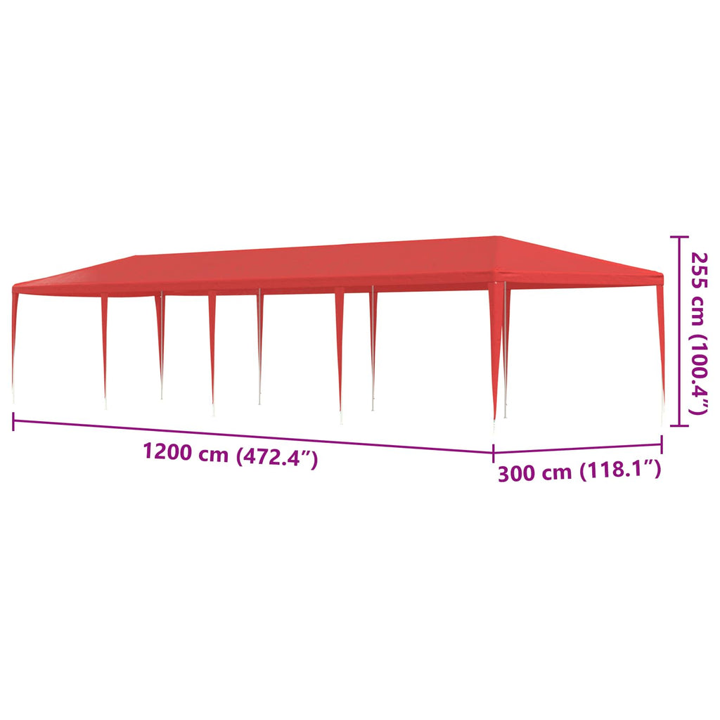 vidaXL Namiot Imprezowy Czerwony 1200 x 300 x 255 cm PE i stal