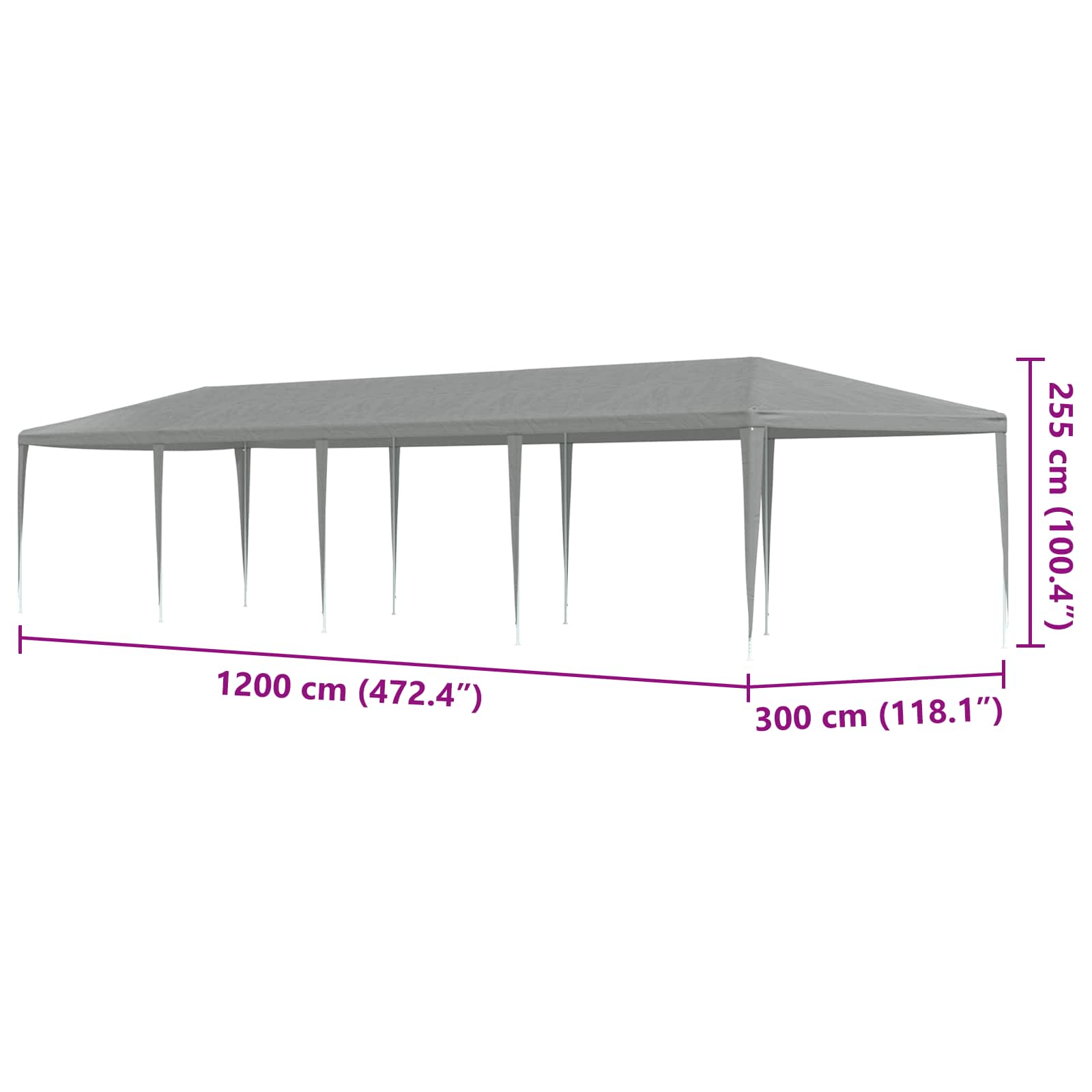 vidaXL Namiot Imprezowy Jasnoszary 1200 x 300 x 255 cm PE i stal