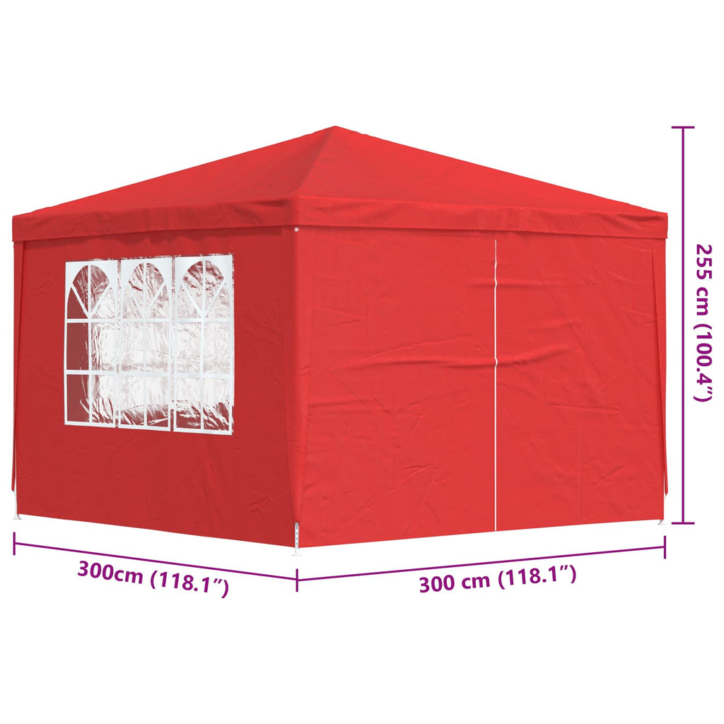 vidaXL Namiot Imprezowy 300 x 300 x 255 cm czerwony PE i stal