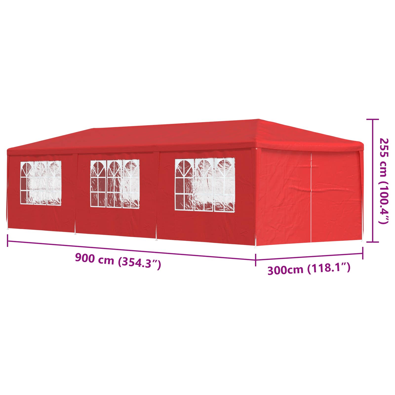 vidaXL Namiot Imprezowy 900 x 300 x 255 cm czerwony PE i stal