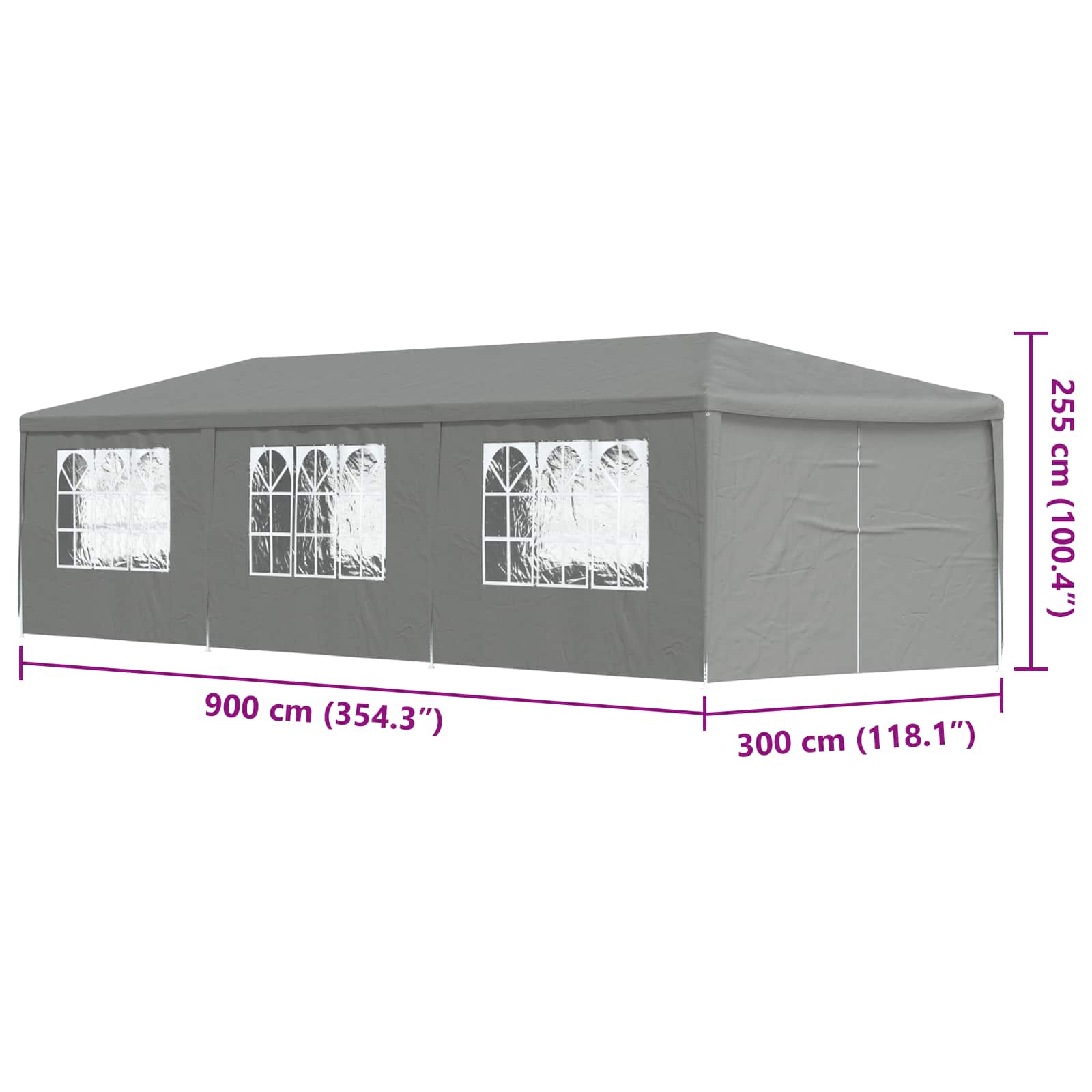 vidaXL Namiot Imprezowy 900 x 300 x 255 cm jasnoszary PE i stal