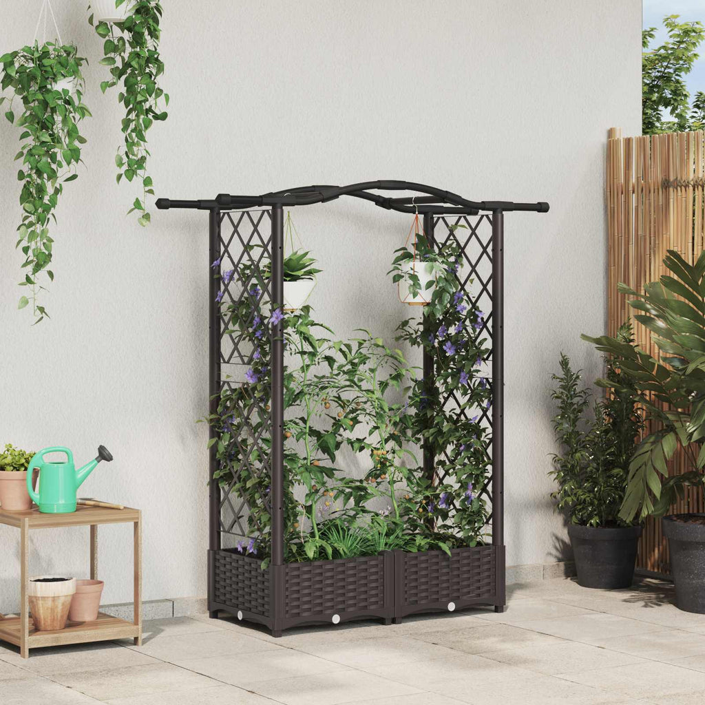 vidaXL Podniesione łóżko z kratką i dachem brązowy 124 x 40 x 123 cm