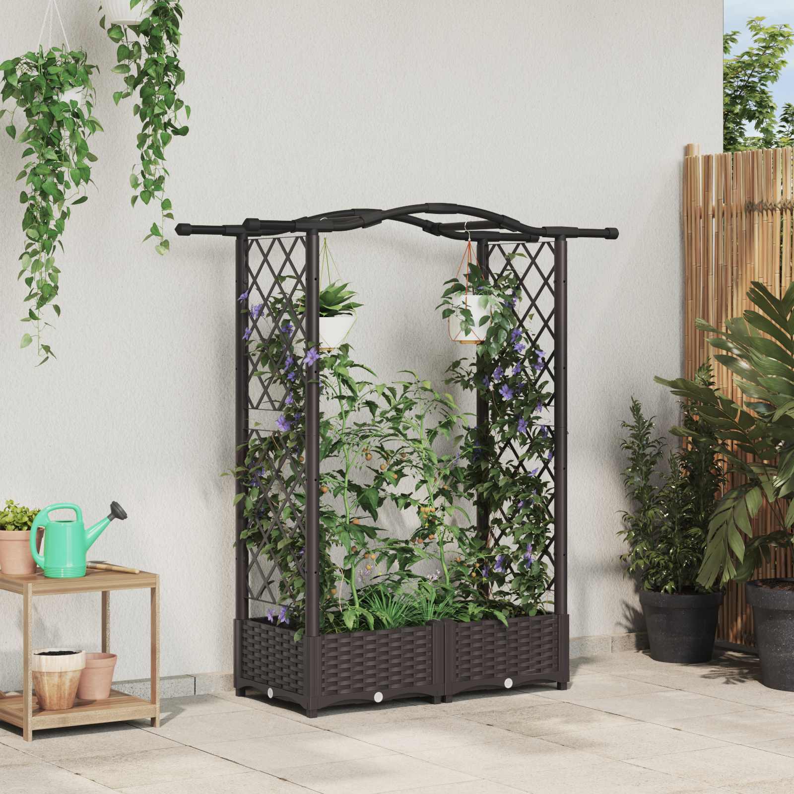 vidaXL Podniesione łóżko z kratką i dachem brązowy 124 x 40 x 123 cm