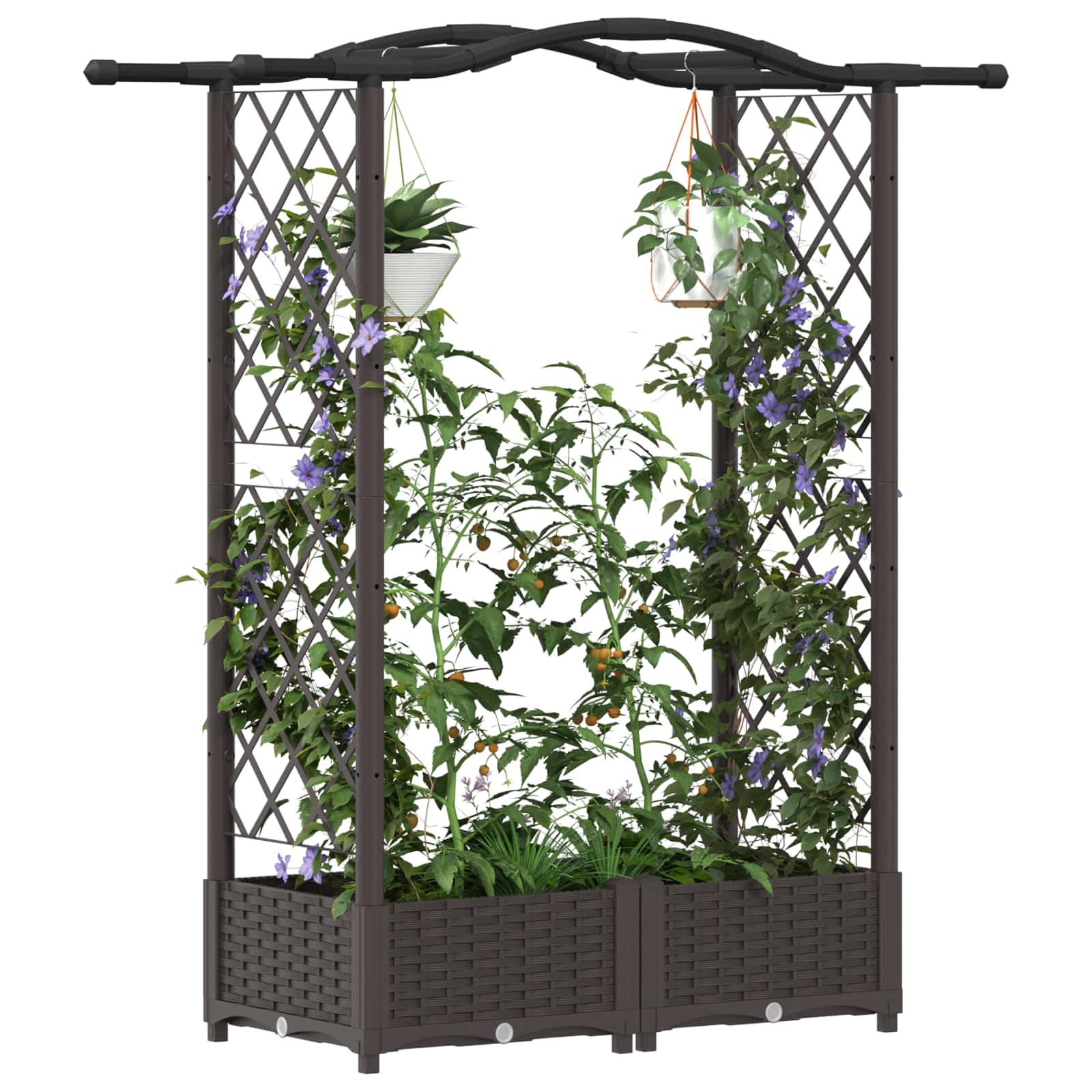 vidaXL Podniesione łóżko z kratką i dachem brązowy 124 x 40 x 123 cm