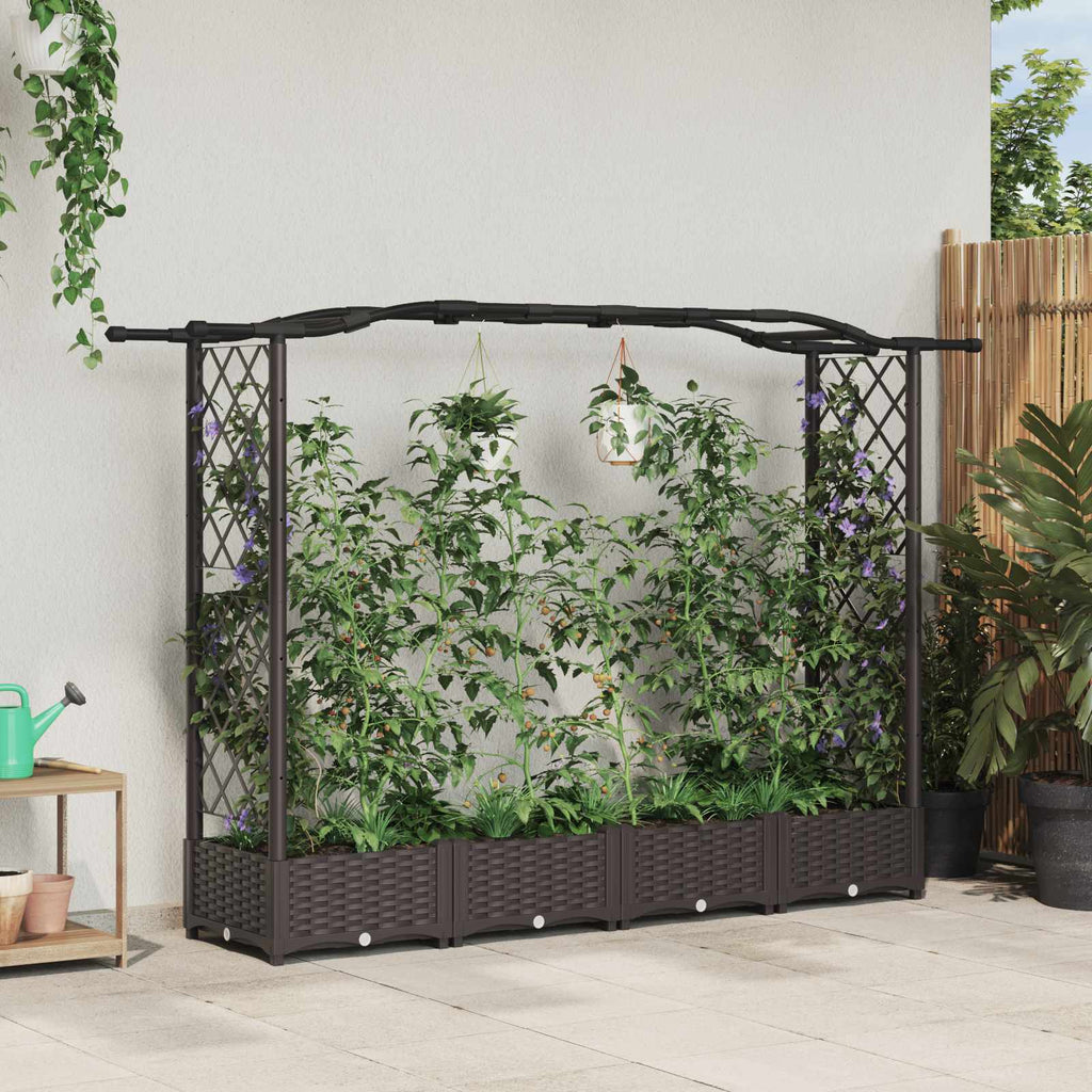 vidaXL Podniesione łóżko z kratką i dachem brązowy 207 x 40 x 123 cm