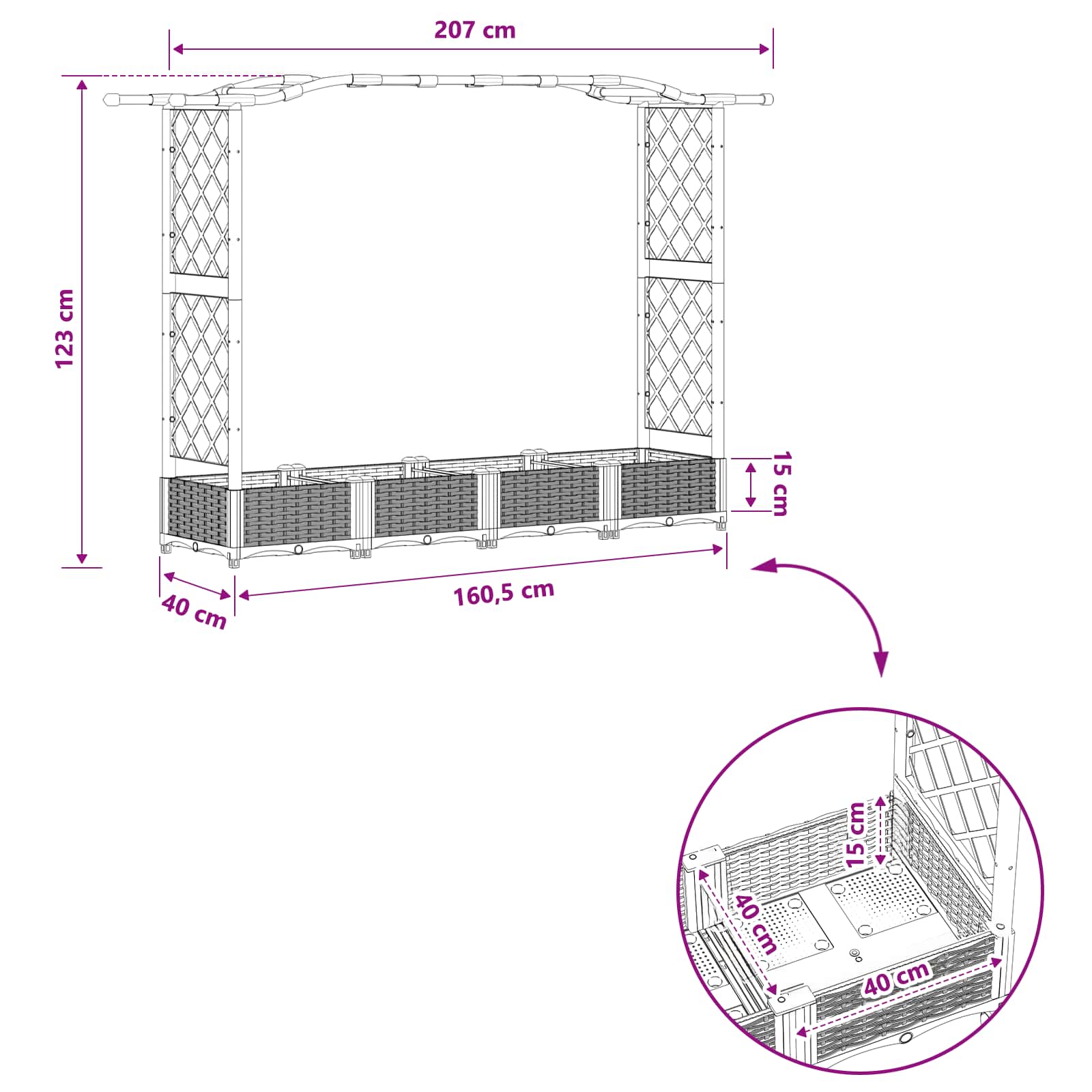 vidaXL Podniesione łóżko z kratką i dachem brązowy 207 x 40 x 123 cm