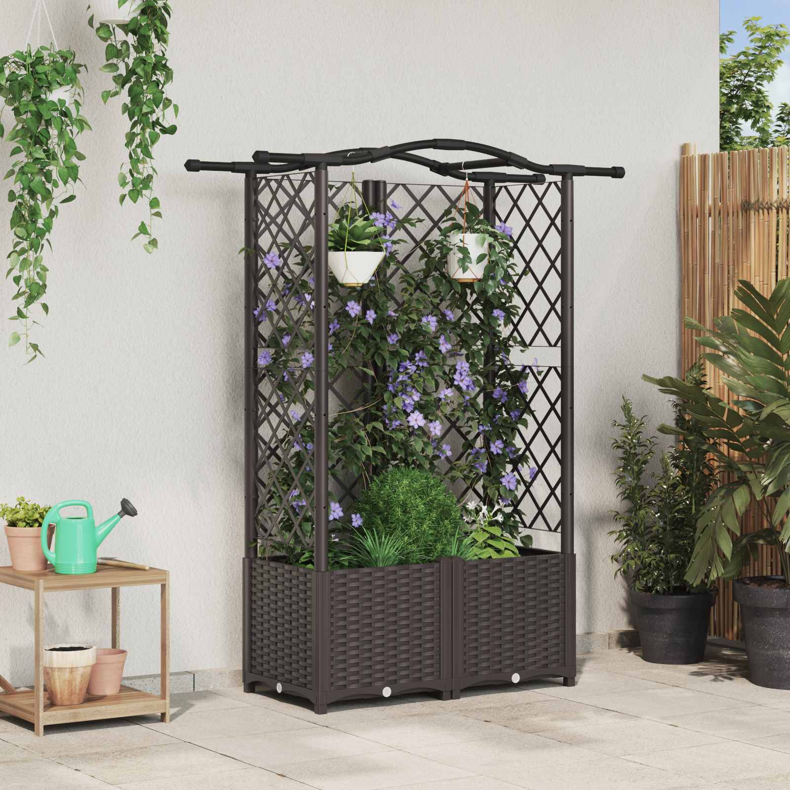 vidaXL Podniesione łóżko z kratką i dachem Brązowy 122 x 40 x 138 cm