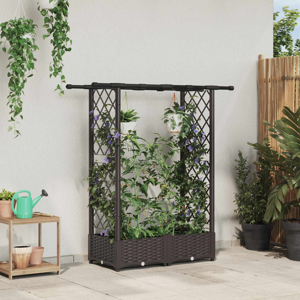 vidaXL Podniesione łóżko z kratką i dachem brązowy 122,5 x 40 x 121 cm