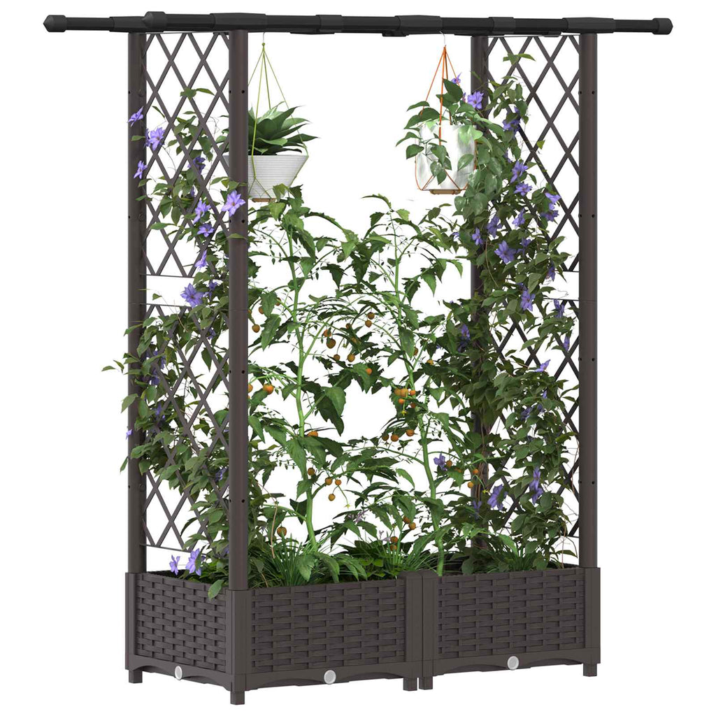 vidaXL Podniesione łóżko z kratką i dachem brązowy 122,5 x 40 x 121 cm