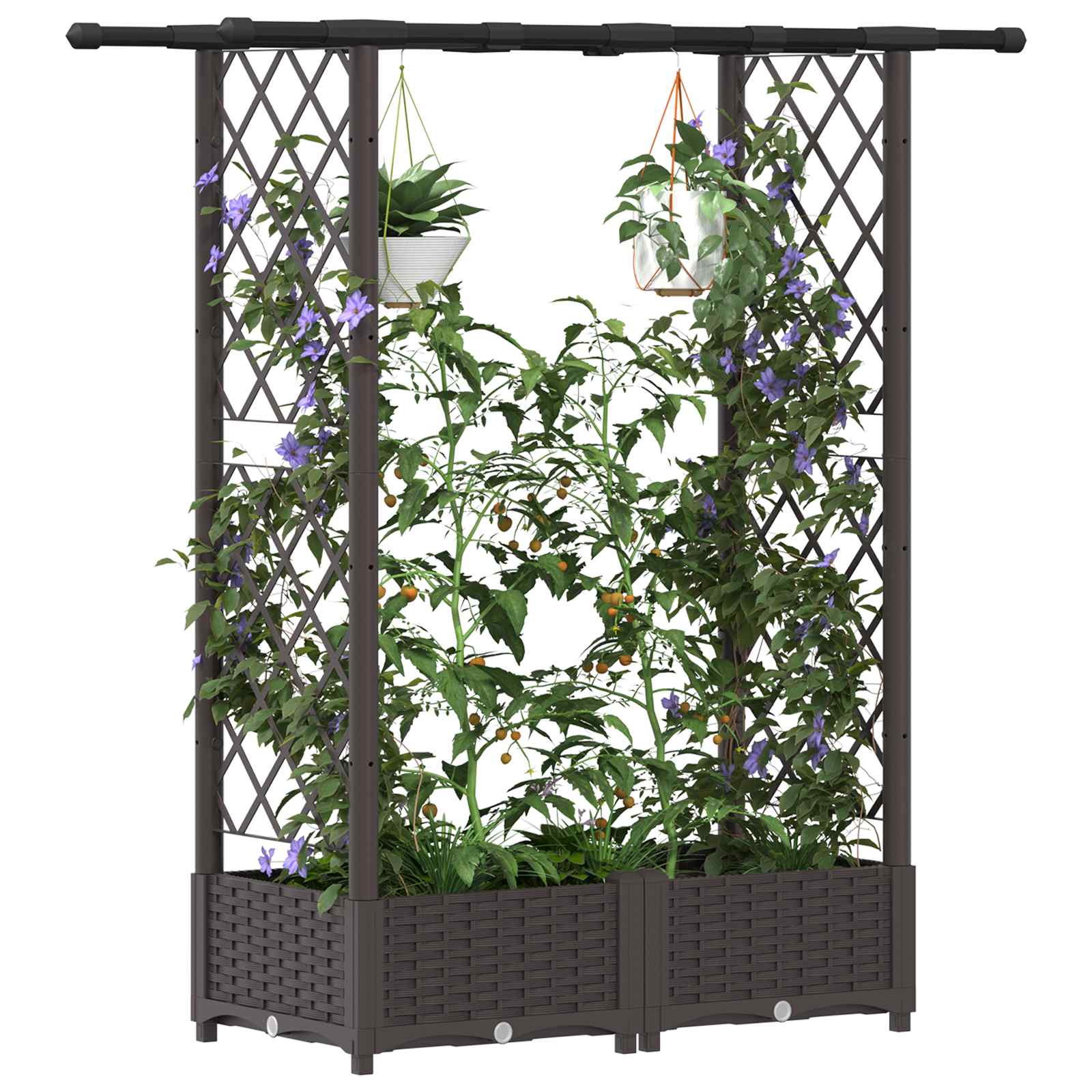 vidaXL Podniesione łóżko z kratką i dachem brązowy 122,5 x 40 x 121 cm