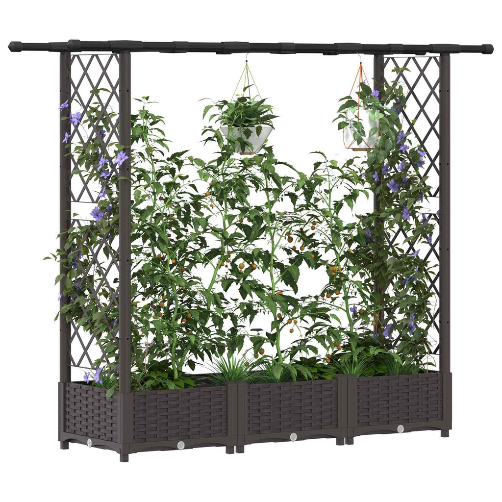 vidaXL Podniesione łóżko z kratką i dachem brązowy 164 x 40 x 121 cm