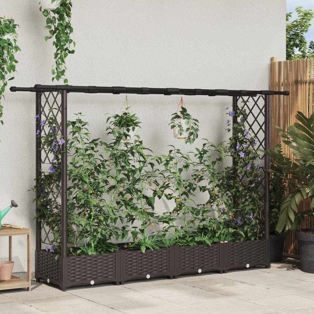 vidaXL Podniesione łóżko z kratką i dachem brązowy 203 x 40 x 121 cm