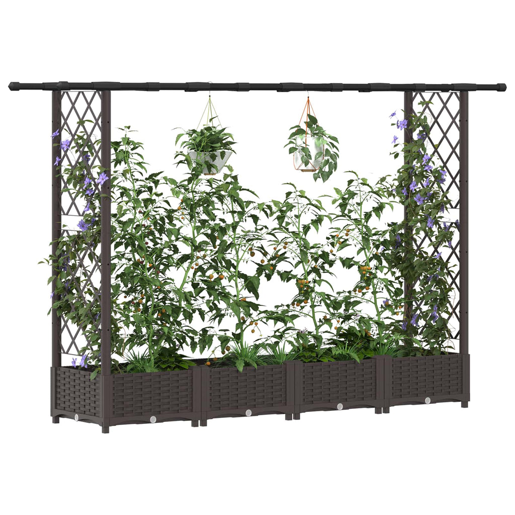 vidaXL Podniesione łóżko z kratką i dachem brązowy 203 x 40 x 121 cm
