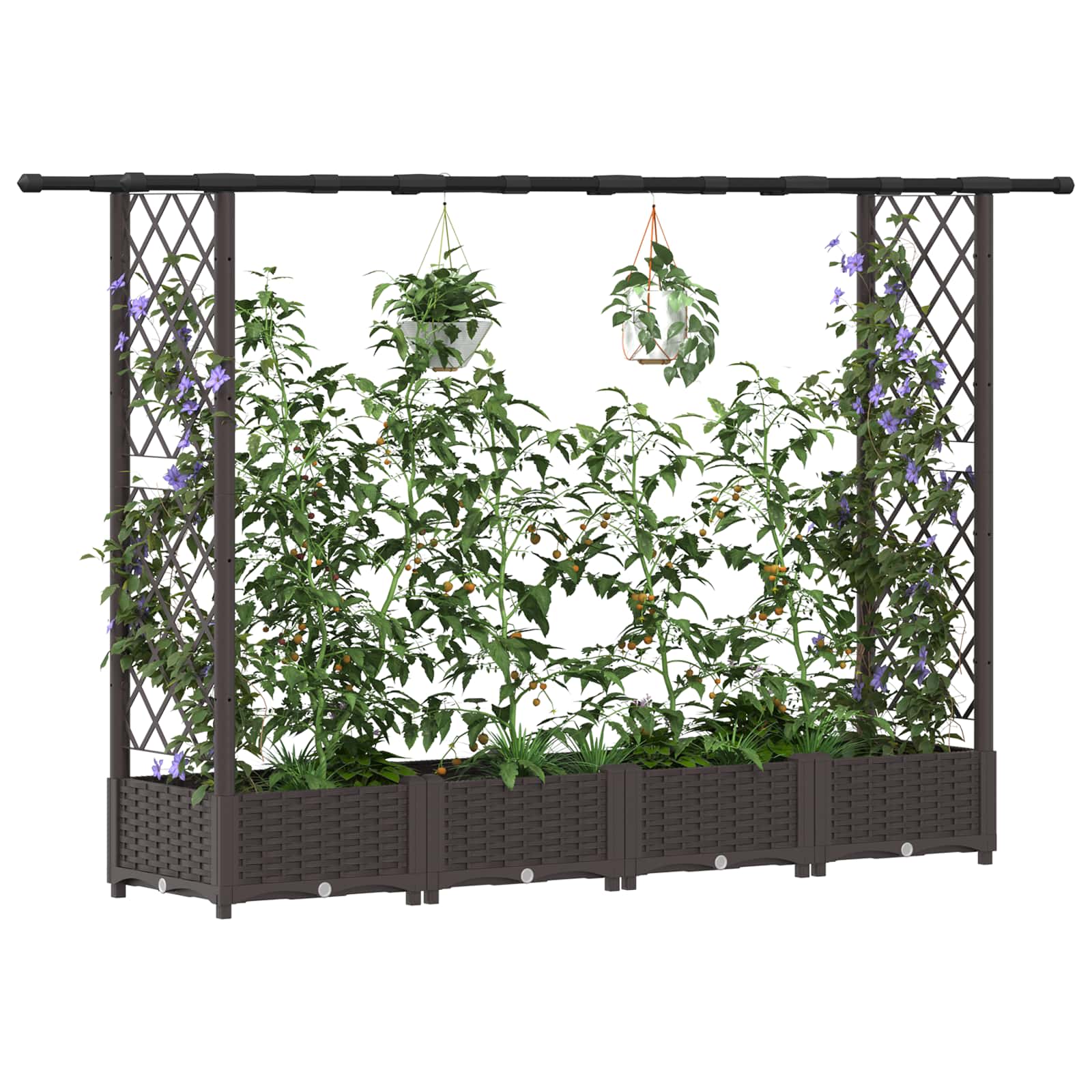 vidaXL Podniesione łóżko z kratką i dachem brązowy 203 x 40 x 121 cm