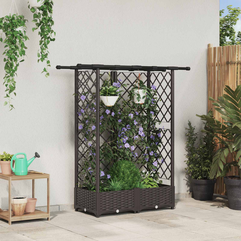 vidaXL Podniesione łóżko z kratką i dachem brązowy 124 x 40 x 121 cm