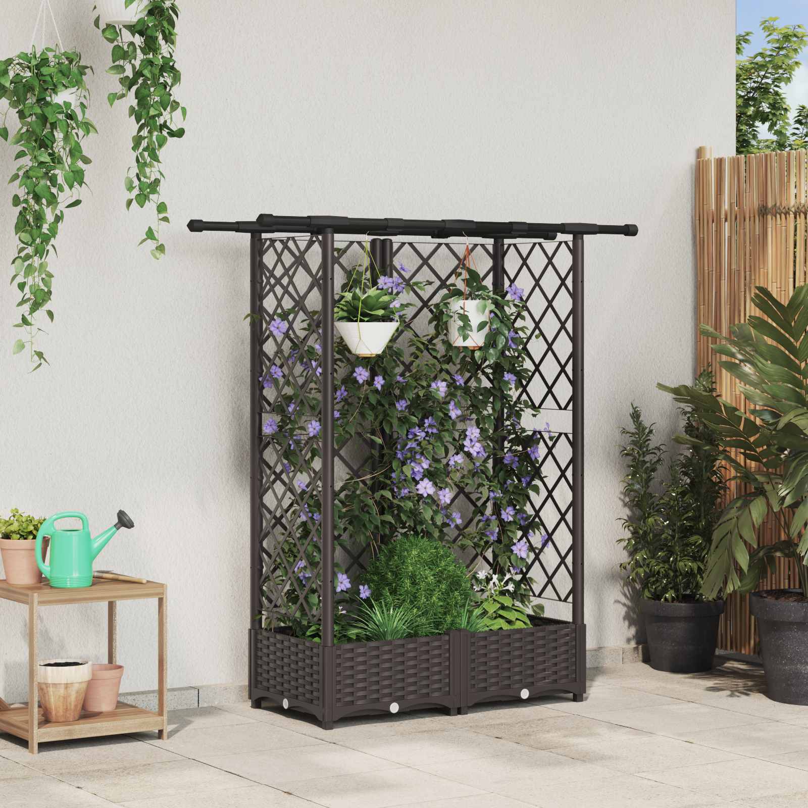 vidaXL Podniesione łóżko z kratką i dachem brązowy 124 x 40 x 121 cm