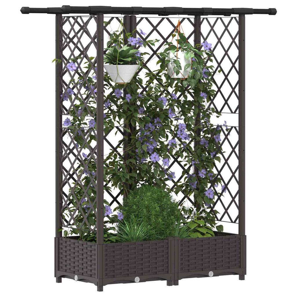 vidaXL Podniesione łóżko z kratką i dachem brązowy 124 x 40 x 121 cm