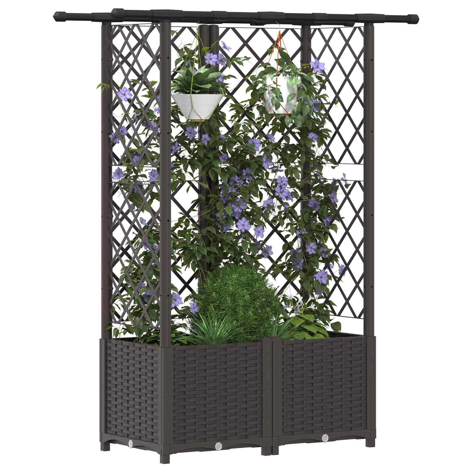 vidaXL Podniesione łóżko z kratką i dachem brązowy 124 x 40 x 136 cm